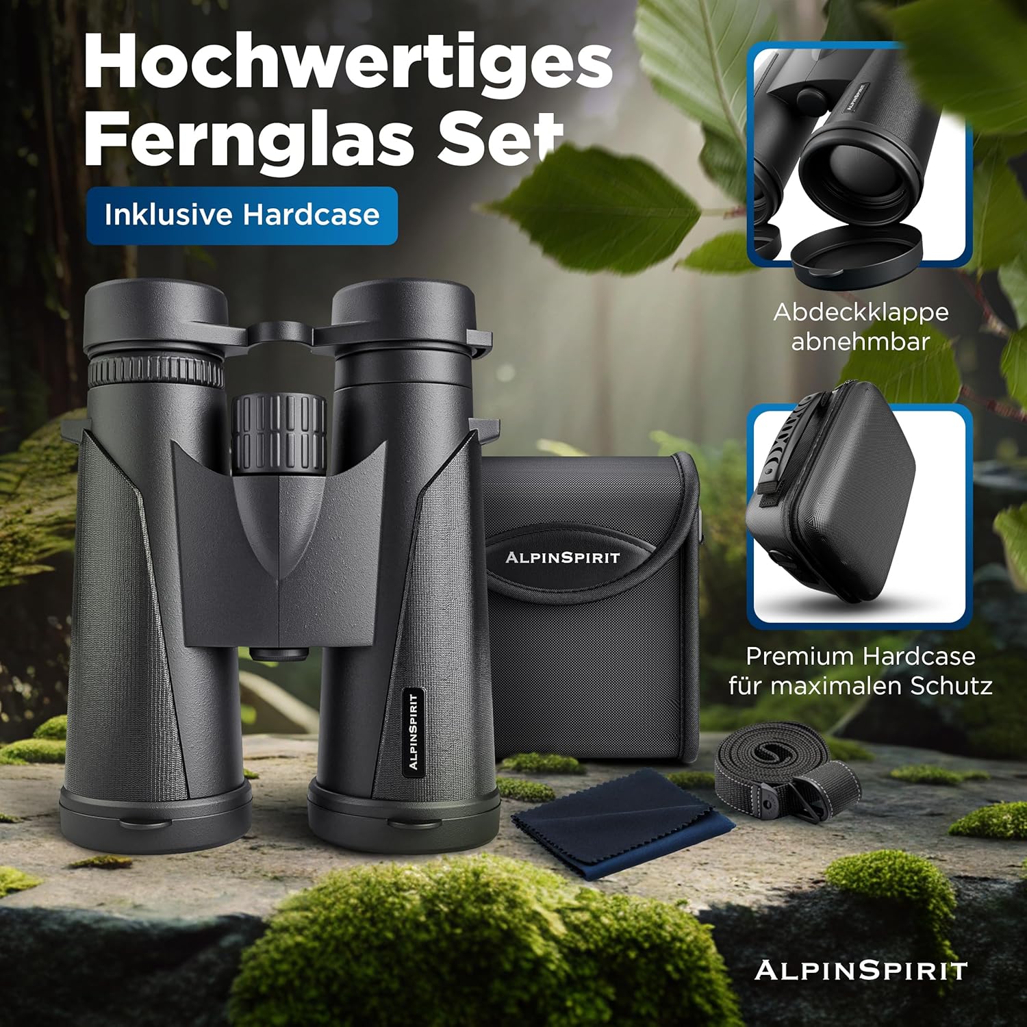 Thumbnail 1 de AlpinSpirit Fernglas 8x42 inkl. Hardcase & Zubehör – geeignet für Brillenträger, kompakt und leicht (schwarz)