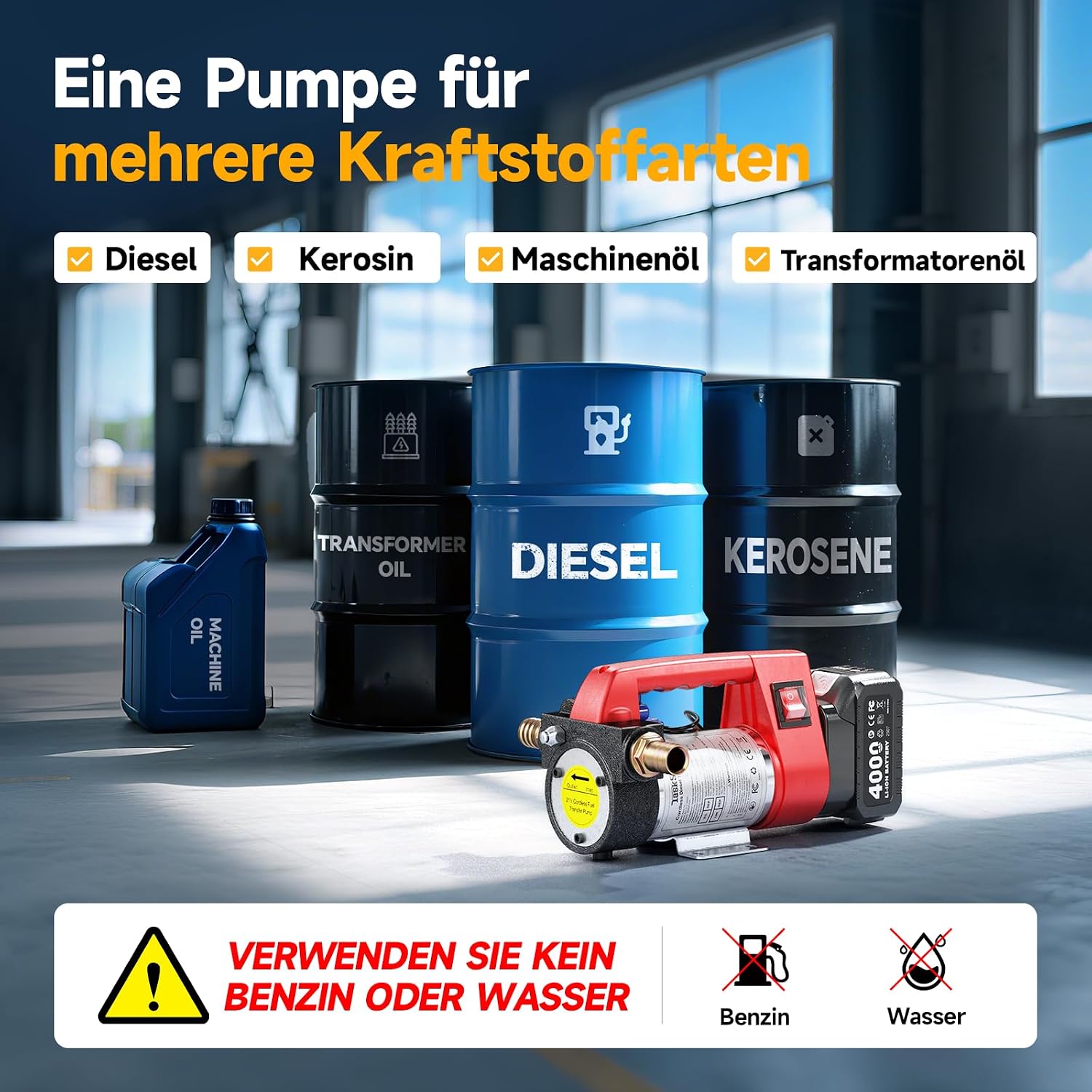 Thumbnail 6 de Taskstar Dieselpumpe Akku 45 L/min – 21V Kraftstoffpumpe Set mit 2x4Ah Akku, tragbar, Auto-Stopp