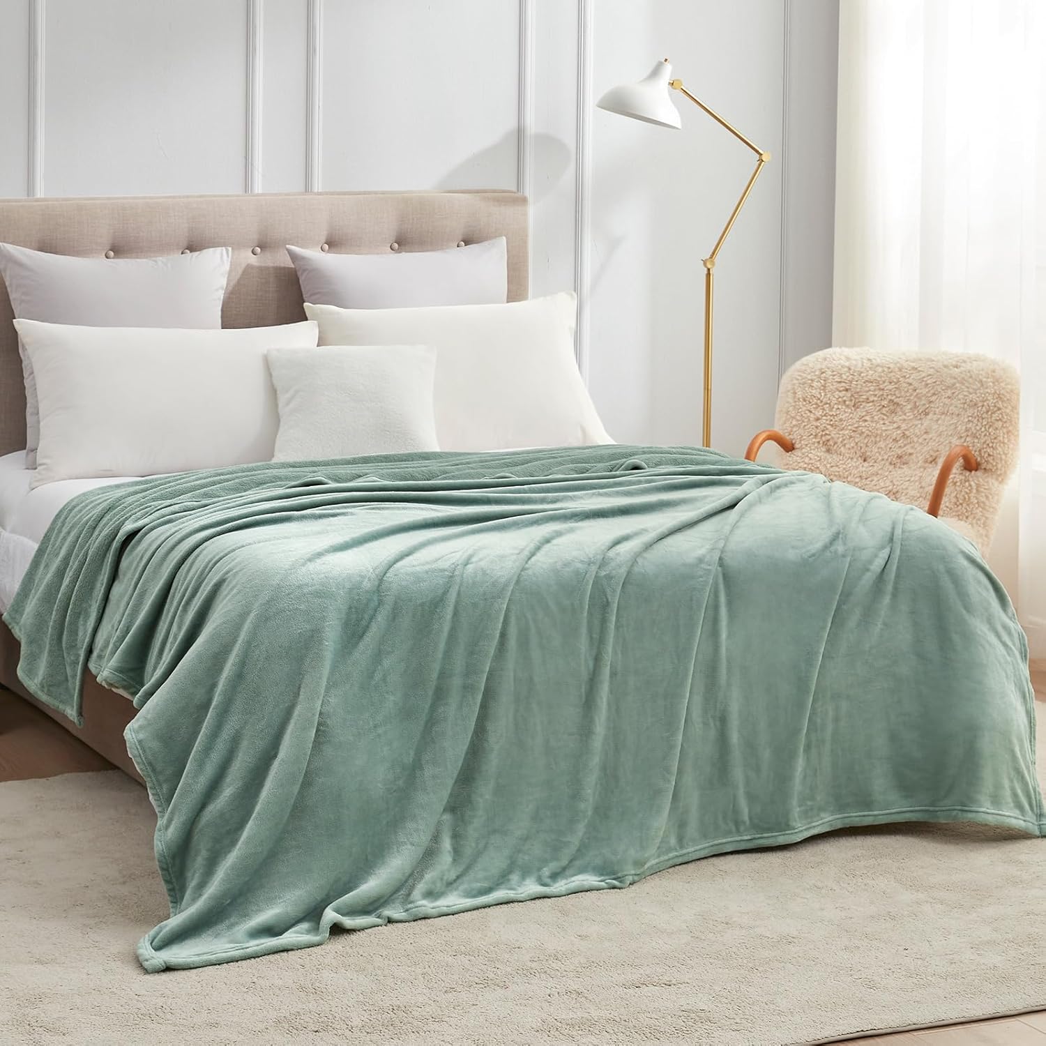 Thumbnail 6 de EHEYCIGA Fleece Blanket Extra Large Sage Green 270x230cm