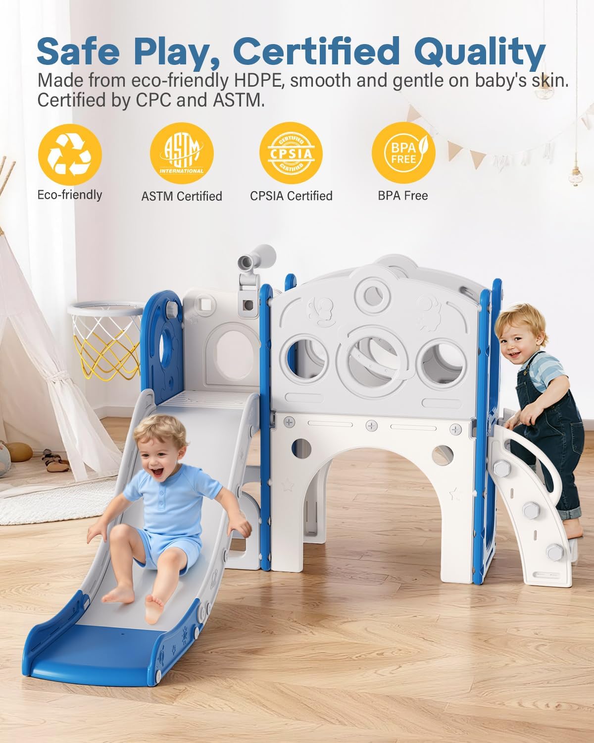 Thumbnail 3 de Babytronic Toddler Slide (8 in 1) with Basketball Hoop, Telescope & Climber for Ages 1–3