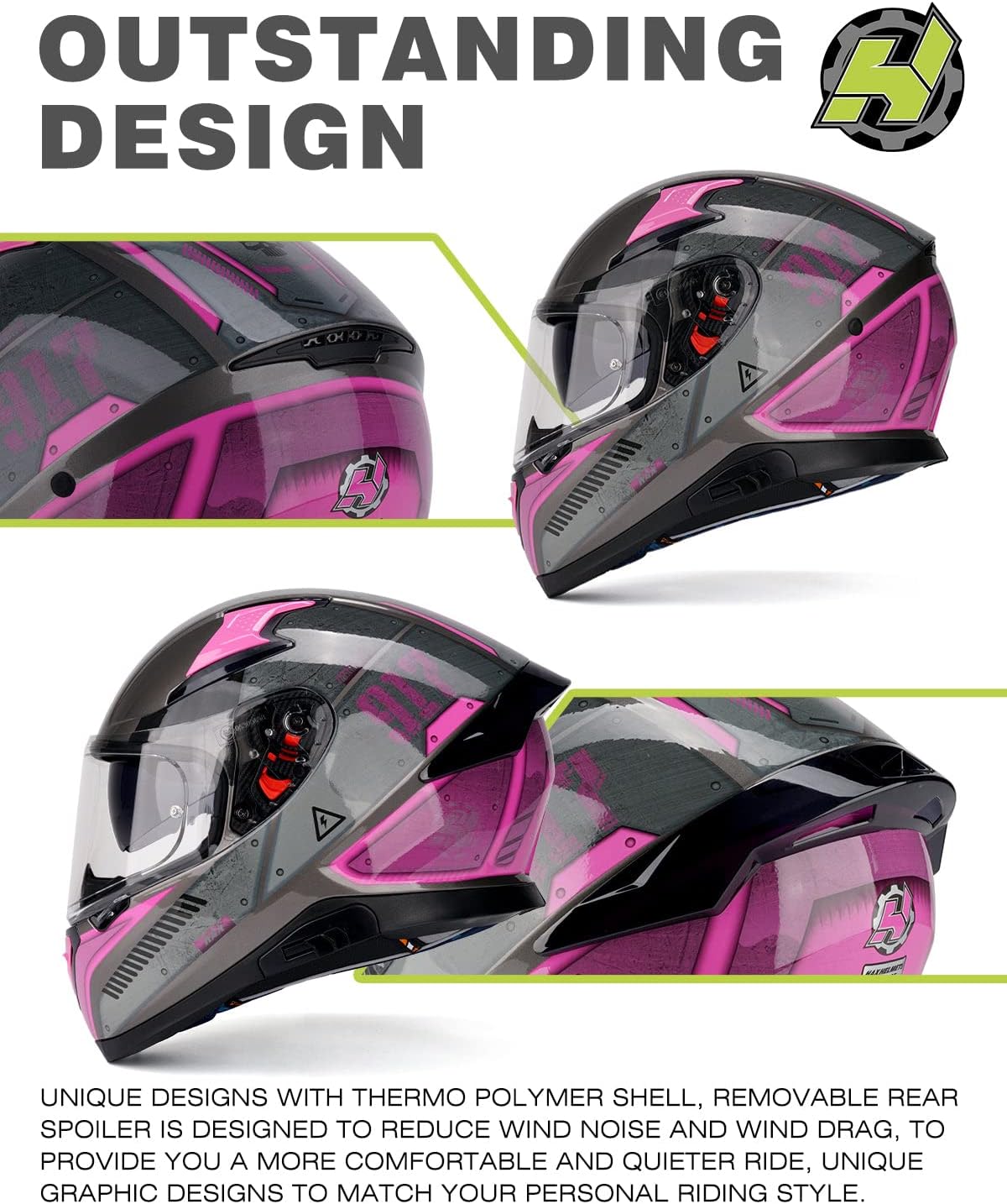 Thumbnail 2 de HAX Full Face DOT-Approved Helmet with Dual Rear Wing - Impulse Droid Pink, Size L