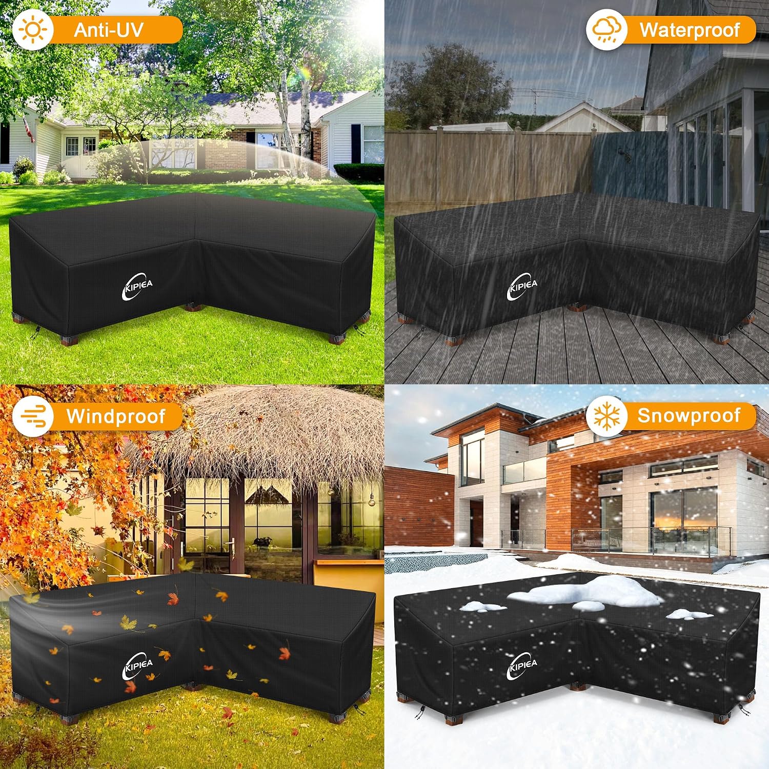 Thumbnail 6 de Kipiea V Shaped Garden Sofa Cover – Waterproof 420D Oxford, Windproof & UV‑Resistant for Outdoor Corner Sofas
