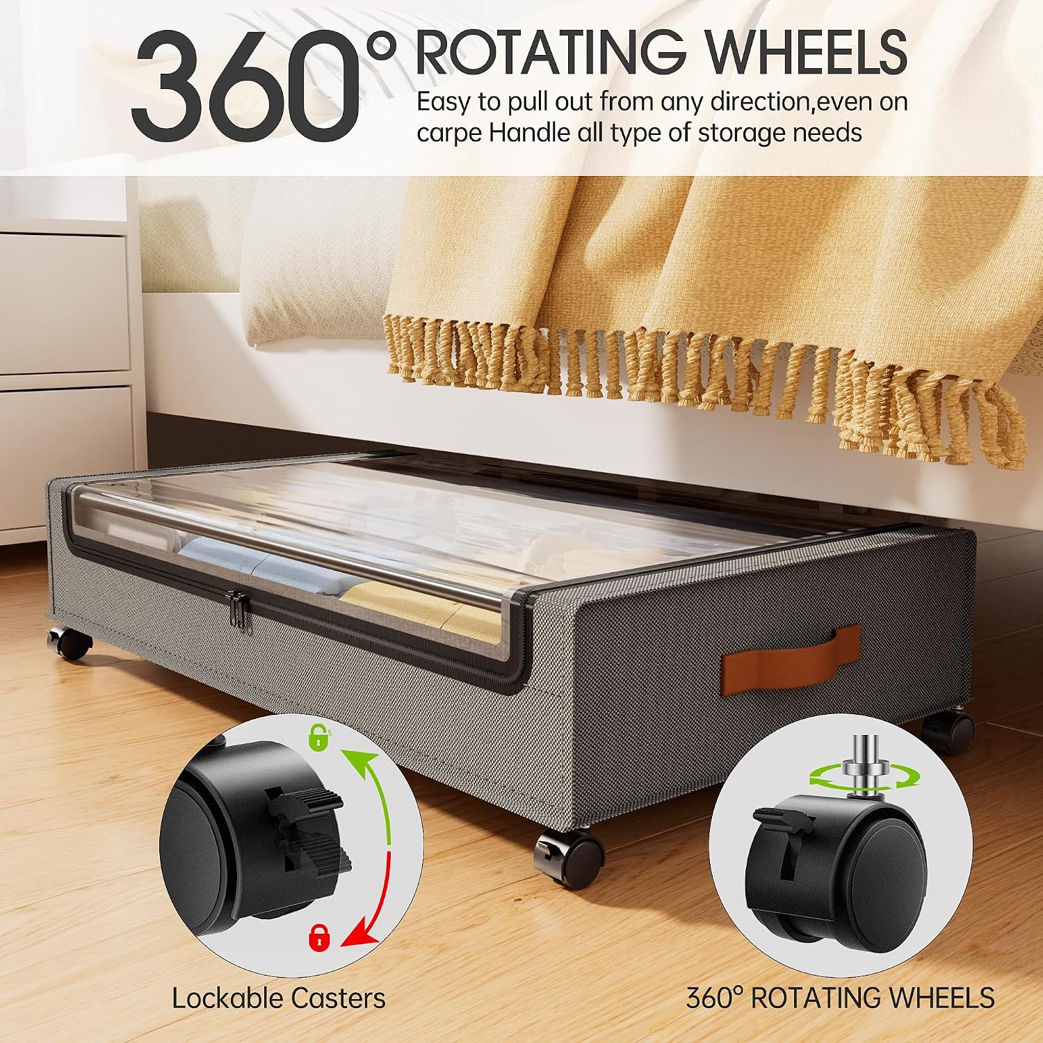 Detalle 2 de Yecaye Ye-Ub-Storage-LightGrey-4pack Under-Bed Storage Bins with Wheels