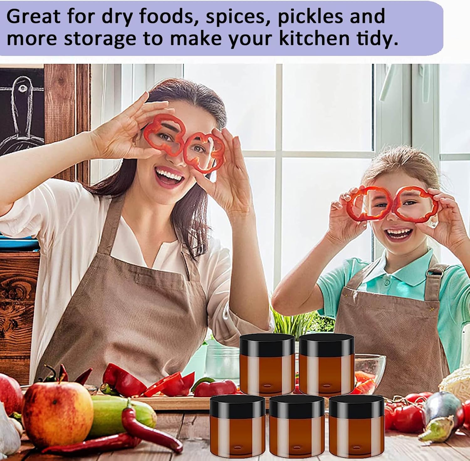 Detalle de Apstaqeoo 9Pcs Round Cosmetic Containers – 60ML Amber Jars with Lids, Spatulas & Labels