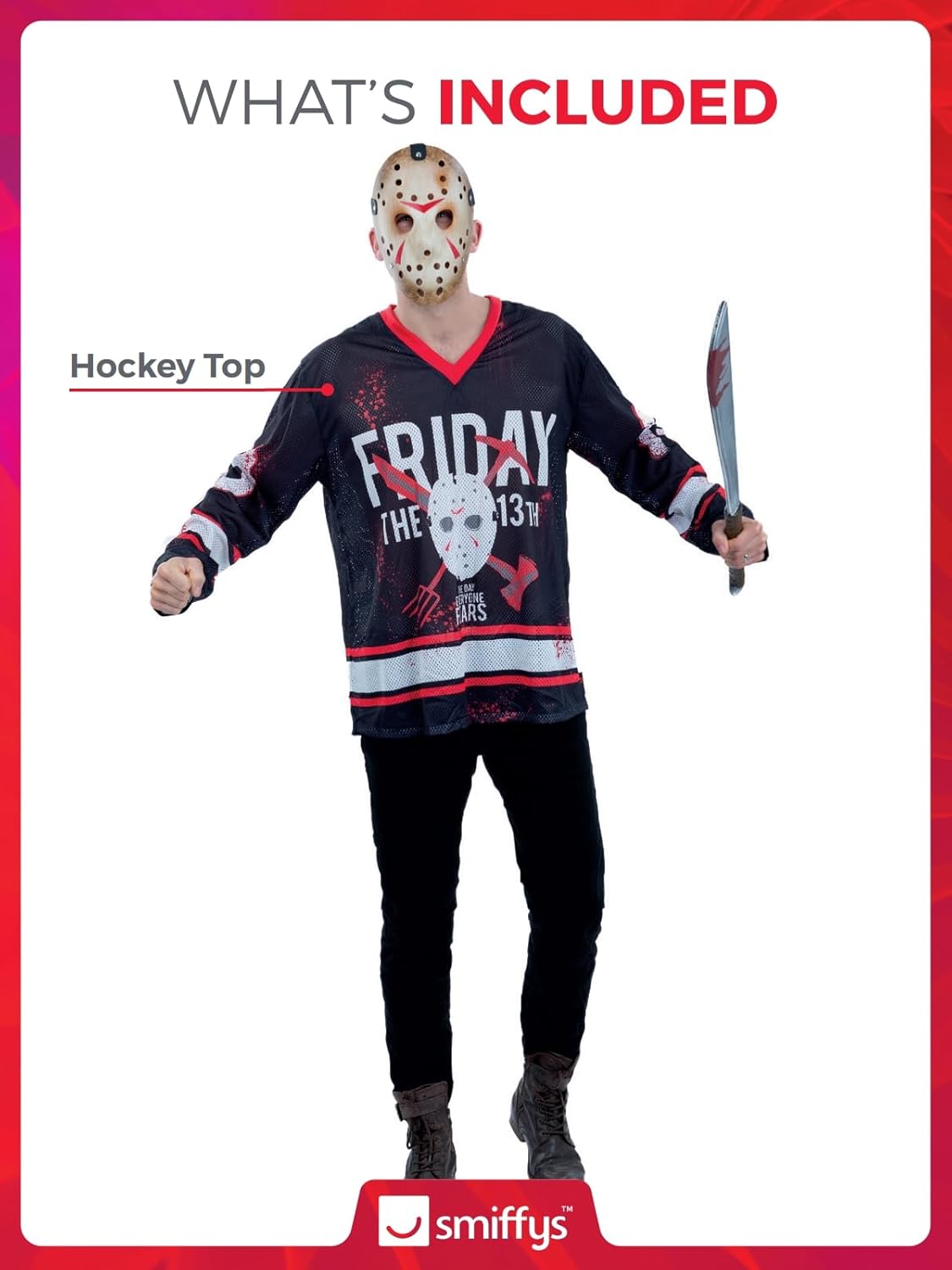Thumbnail 3 de Smiffys 81017 Friday the 13th Hockey-Top, Herren, Schwarz & Weiß