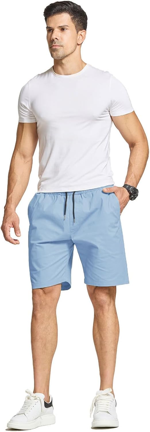 Detalle de JustSun Men's Summer Casual Cotton Chino Shorts with Elastic Waist