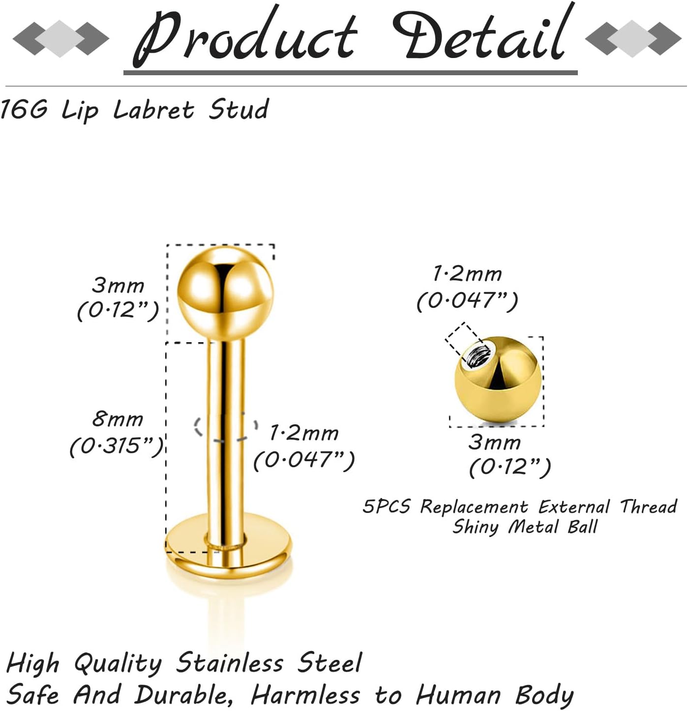 Thumbnail 3 de Gojewen 12er Lippenpiercing Stecker 1,2mm