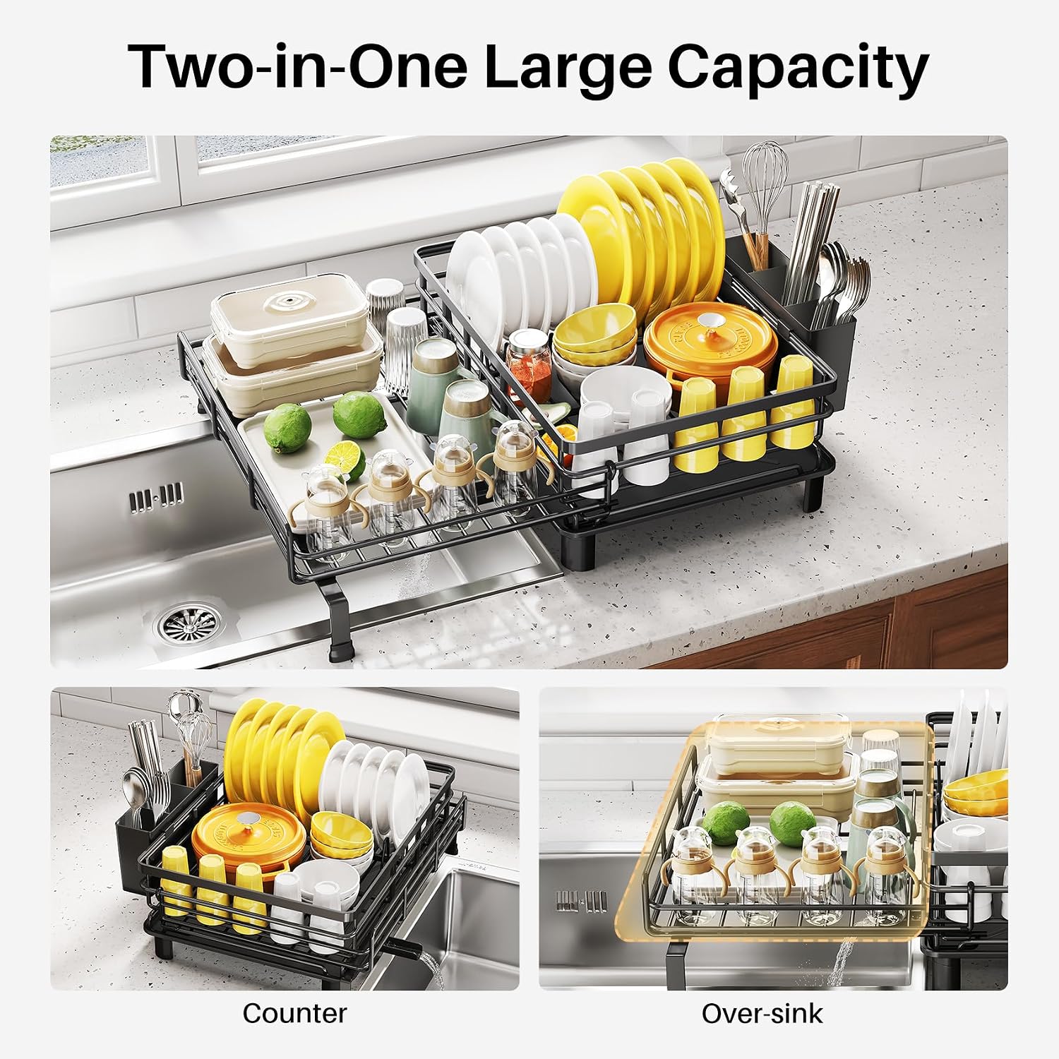 Detalle 2 de SNTD SN-YYC1T-EV Expandable Dish Drying Rack, Black Stainless Steel