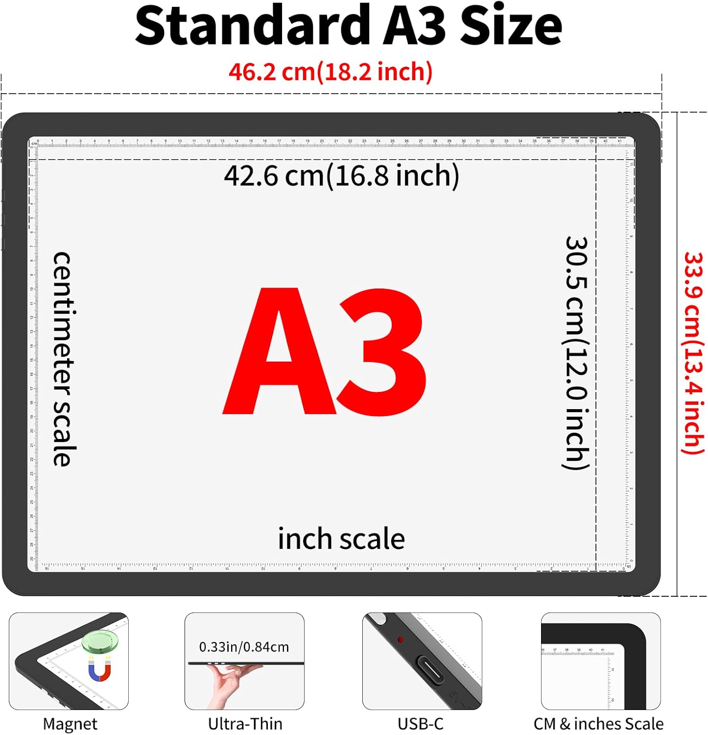 Thumbnail 1 de Phylosal Magnetic A3 Light Pad (Super Bright Light Box) for Tracing & Diamond Art, USB Powered, USB Type C