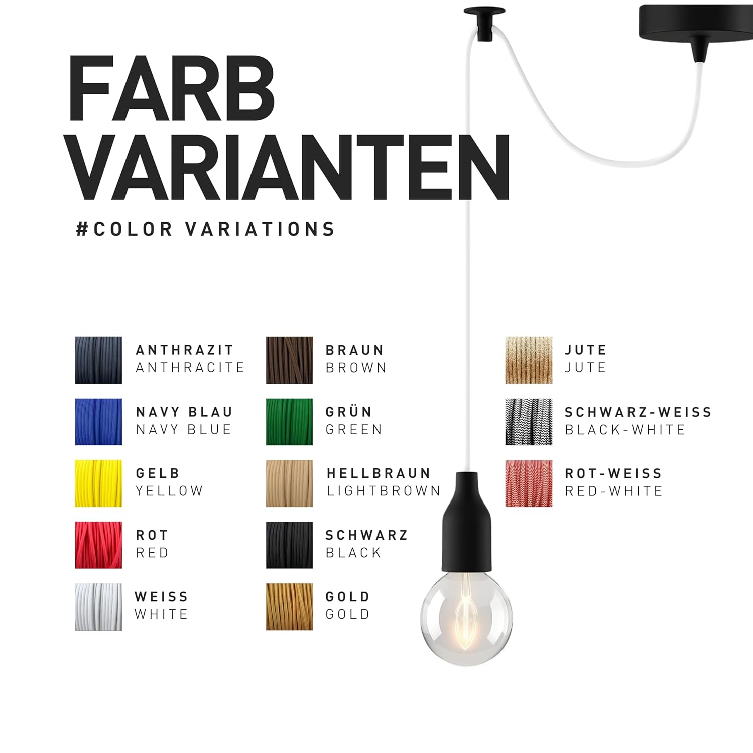 Thumbnail 6 de smartect Textilkabel Schwarz – Vintage Lampenkabel 10 Meter, 3-adrig (3 x 0,75 mm²) mit Stoffummantelung