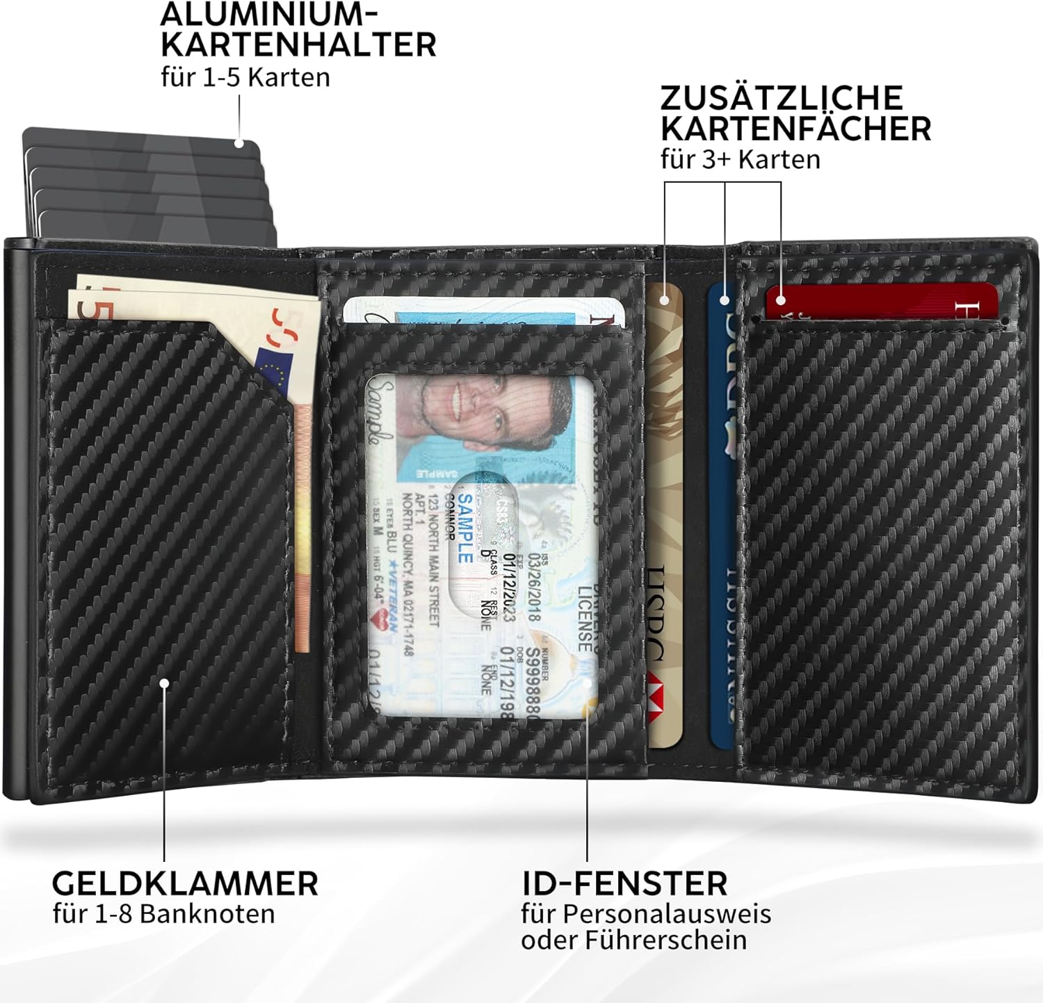 Detalle de TENBST Geldbörse Herren | Slim Wallet mit Pop-up Kartenfach, Münzfach und RFID-Schutz