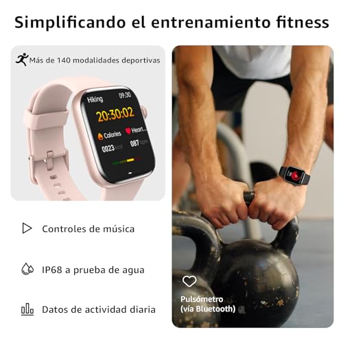 Detalle de Reloj Inteligente AcclaFit para Mujer y Hombre 1.85" con Llamadas Bluetooth y 140+ Modos Deportivos (IP68)