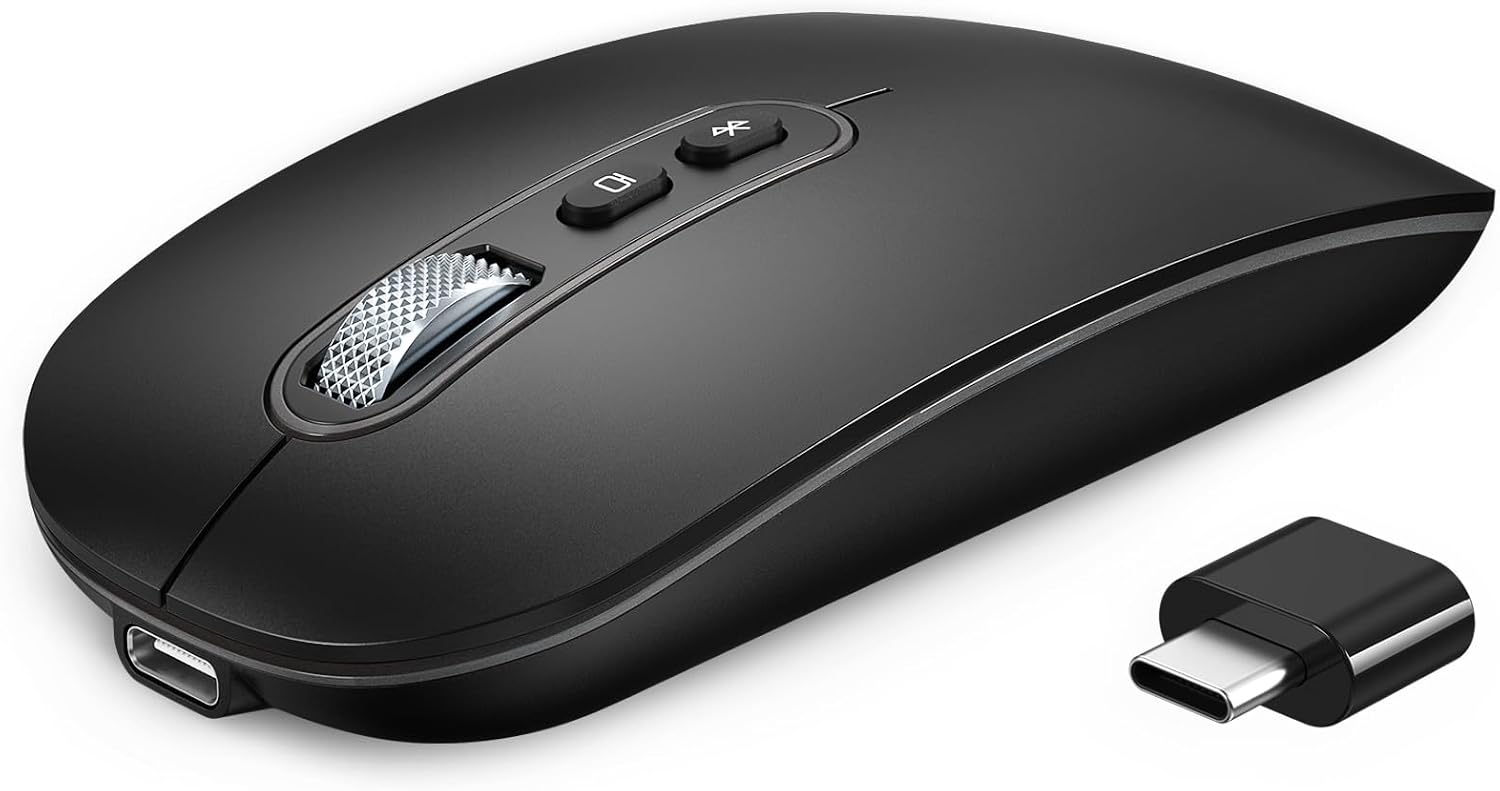 Detalle de PINKCAT kabellose Maus Dual-Modus (Bluetooth 5.1 + USB‑C) mit USB‑Nano-Empfänger, wiederaufladbar