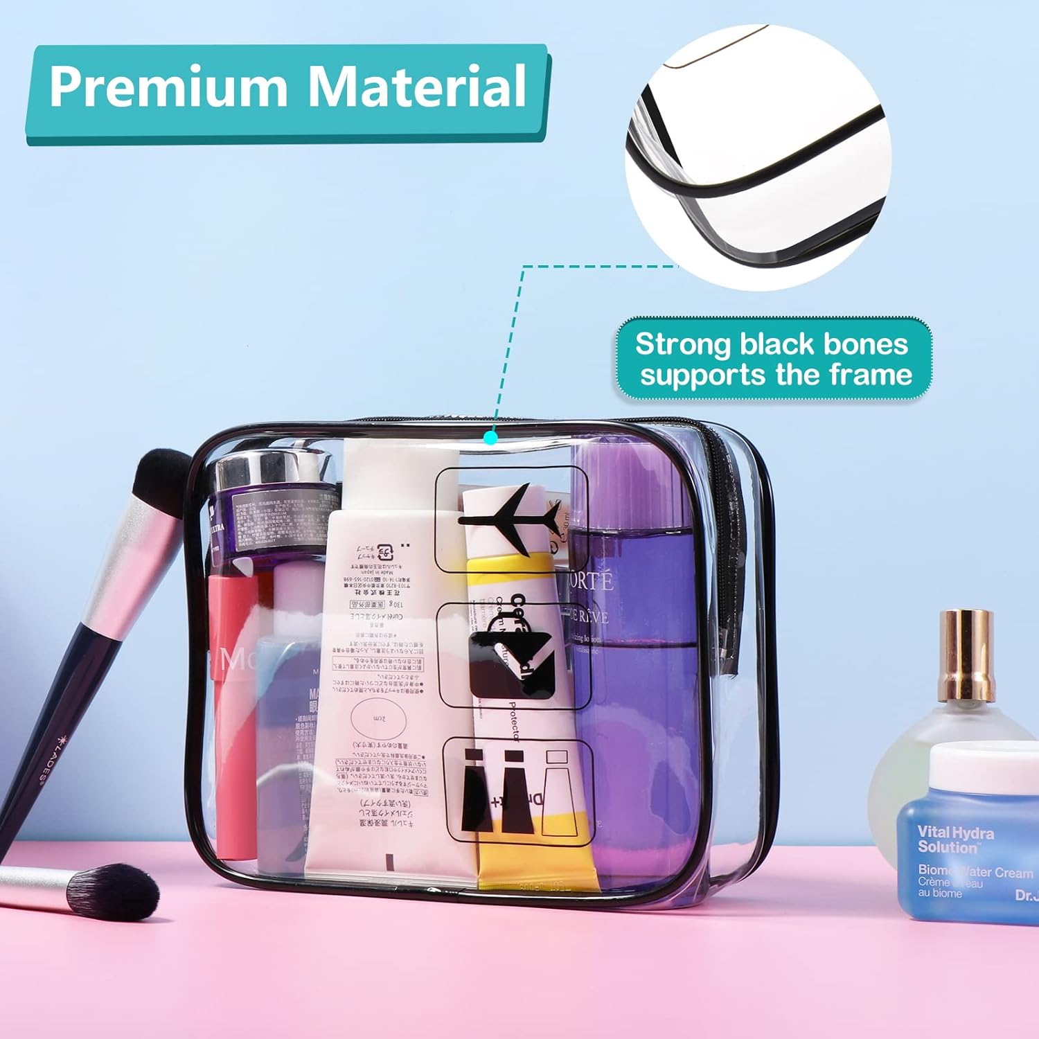 Detalle de Oderra Transparent Kulturbeutel – TSA-geprüft, 2er-Pack, 20,5 x 3 x 16 cm