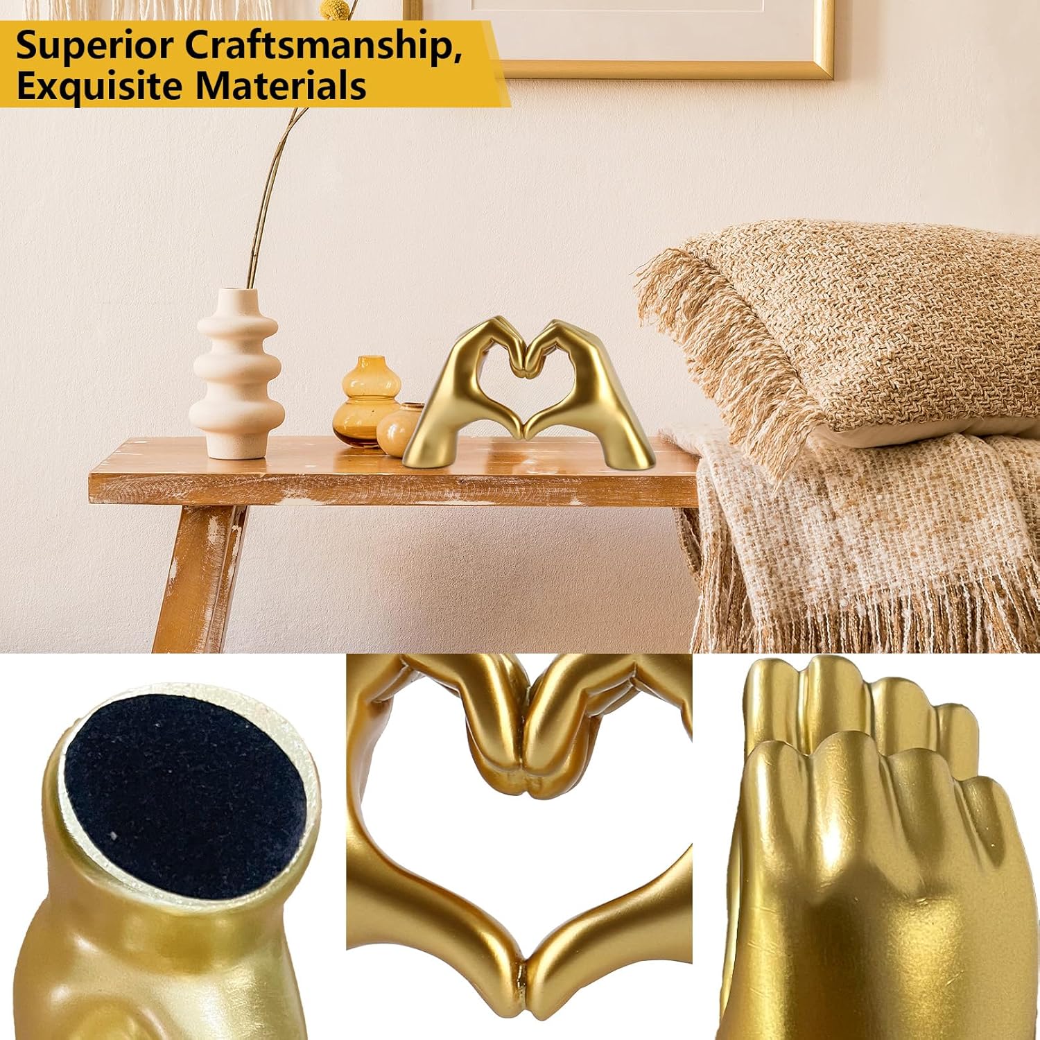 Thumbnail 3 de GZVDYG Large Gold Heart Hands Sculpture – resin heart-hands ornament & jewellery holder for music lovers