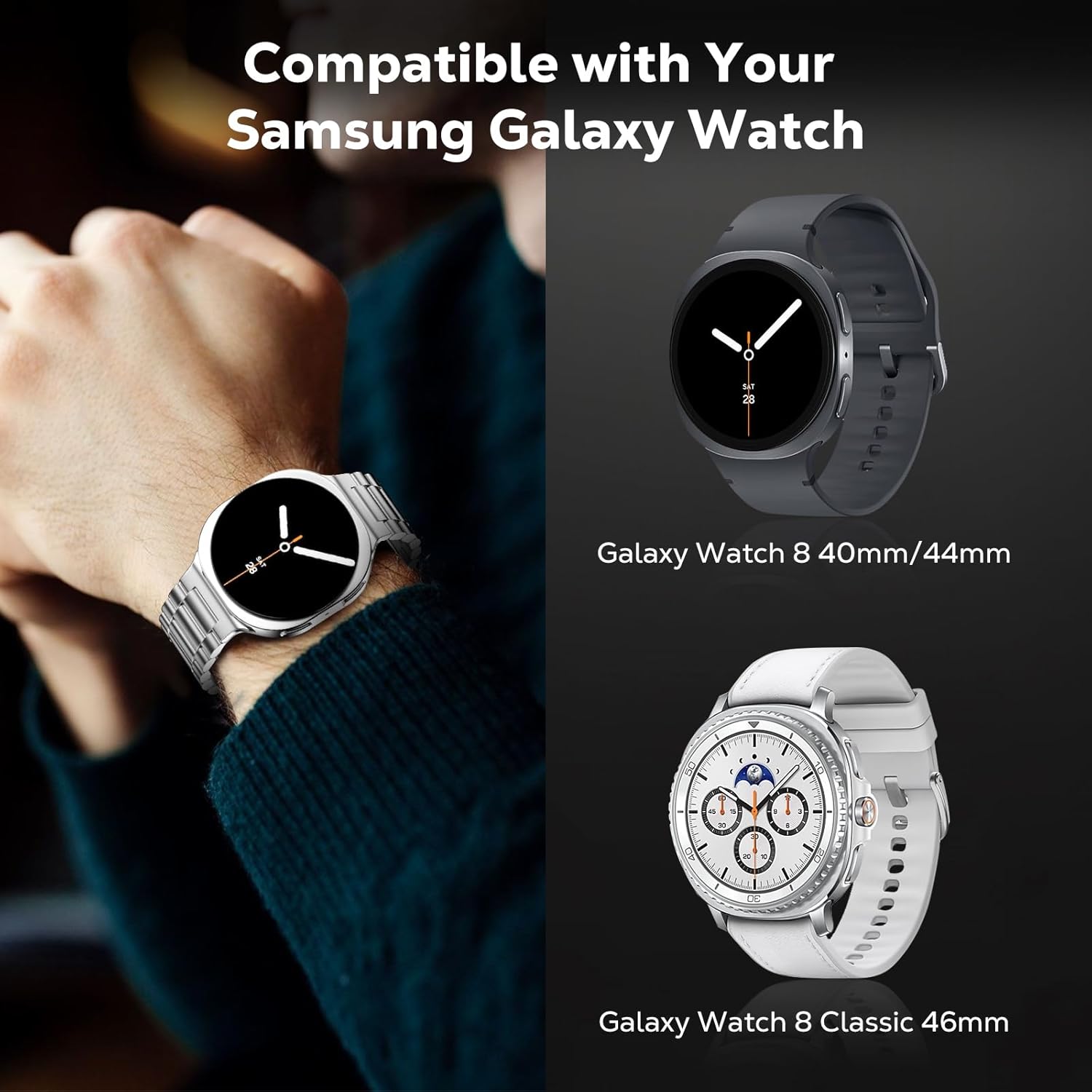 Thumbnail 1 de MoKo metal strap compatible with Samsung Galaxy Watch 8 40mm/44mm & Galaxy Watch 8 Classic 46mm (no-gap stainless steel band)