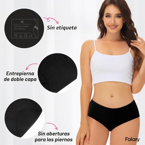 Thumbnail 2 de FALARY Bragas de Algodón Mujer Elástico Suave Culotte Pack de 6 – Negro, talla L