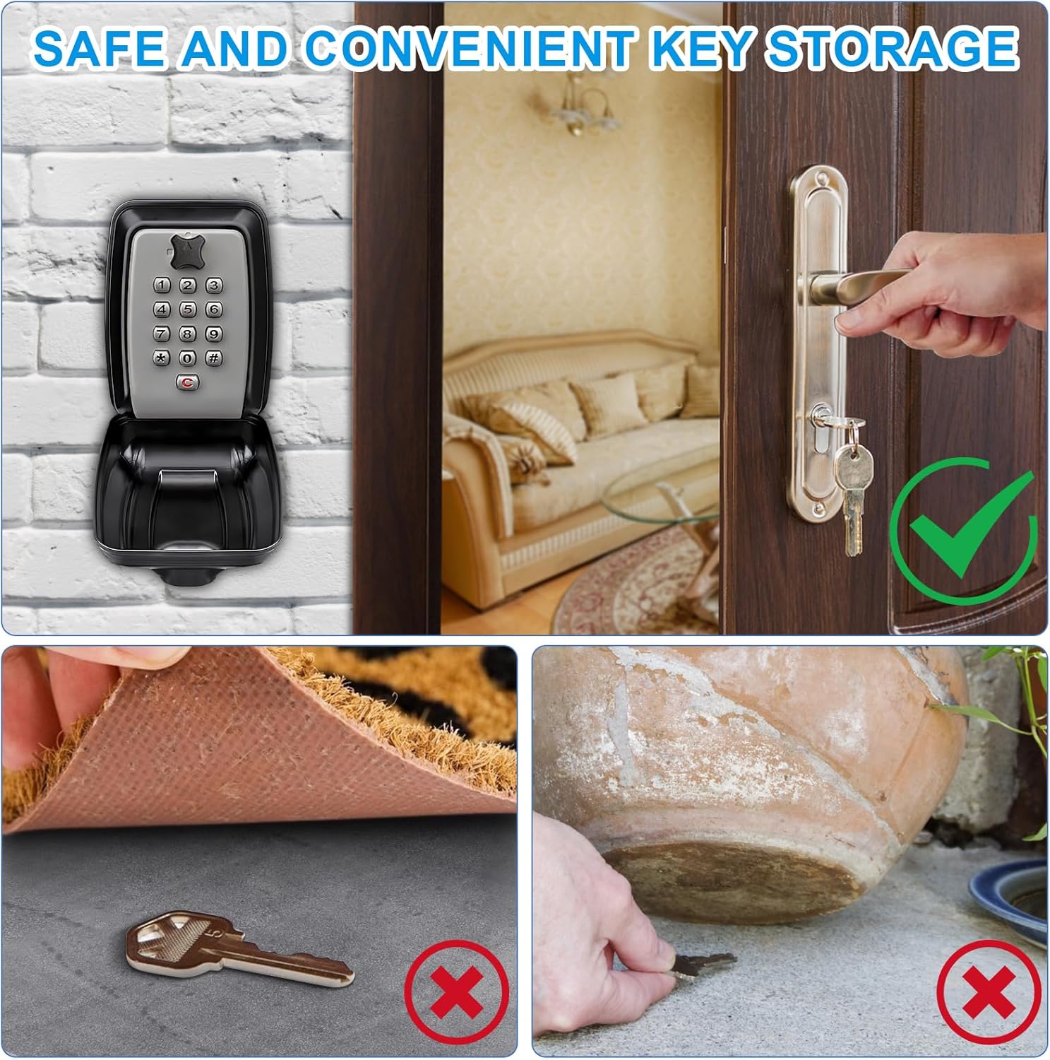 Thumbnail 3 de Key Safe Wall Mounted: Large Outdoor Key Lock Box with 12-Digit Code