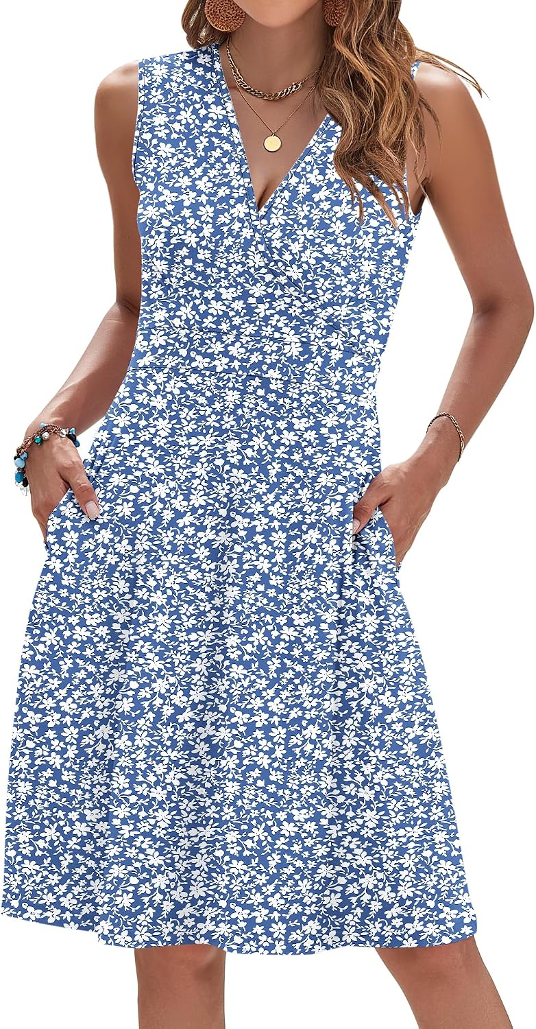 Detalle 2 de WNEEDU 61103 Women’s Sleeveless Summer Dress with Floral Print and Pockets