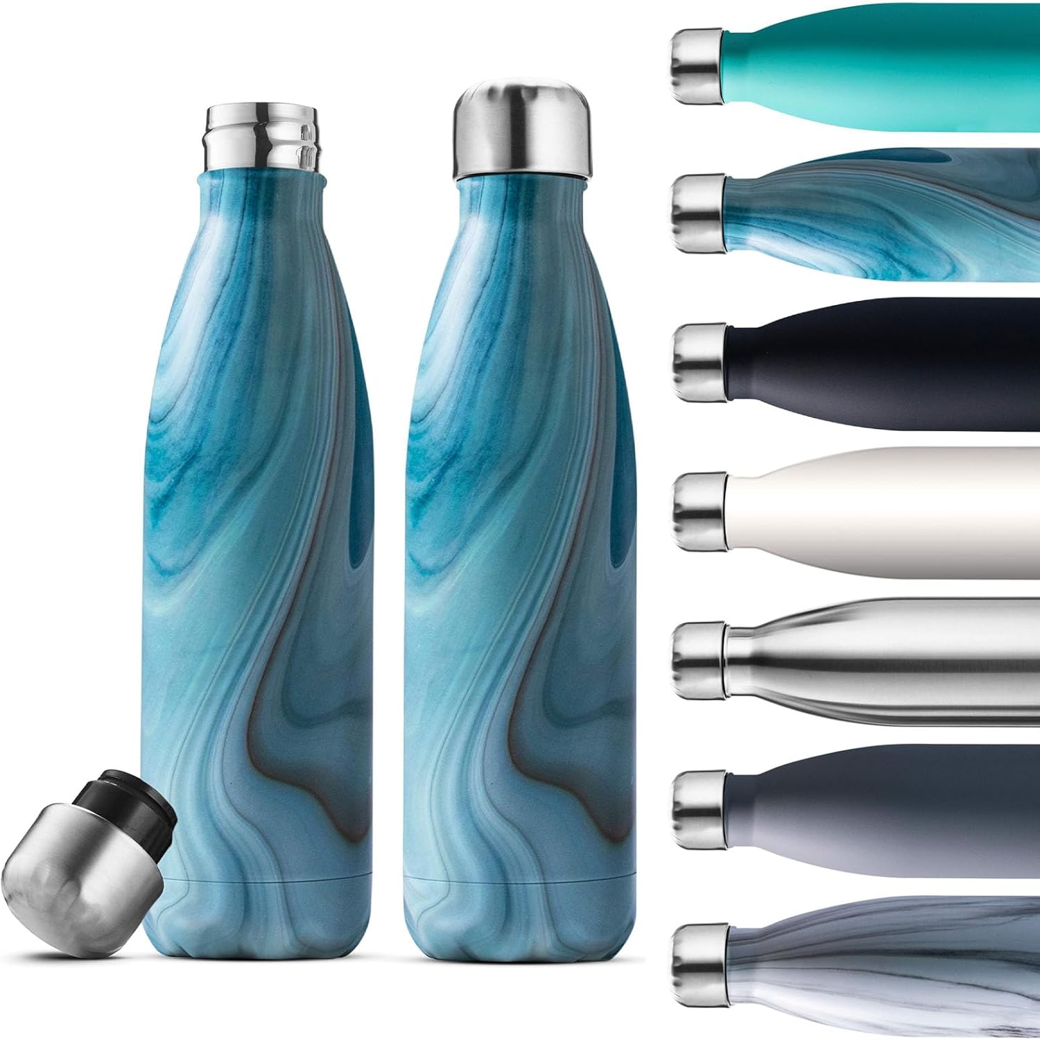 Thumbnail 2 de Fresh White Marble 2-Pack 500ml Stainless Steel Insulated Water Bottles (Leak-Proof, Shatter-Resistant)