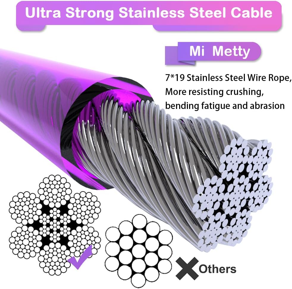 Detalle 2 de Mi Metty Dog Tie Out Cable (Chew Proof) – Heavy-duty outdoor runner leash, purple, 20ft (6M)
