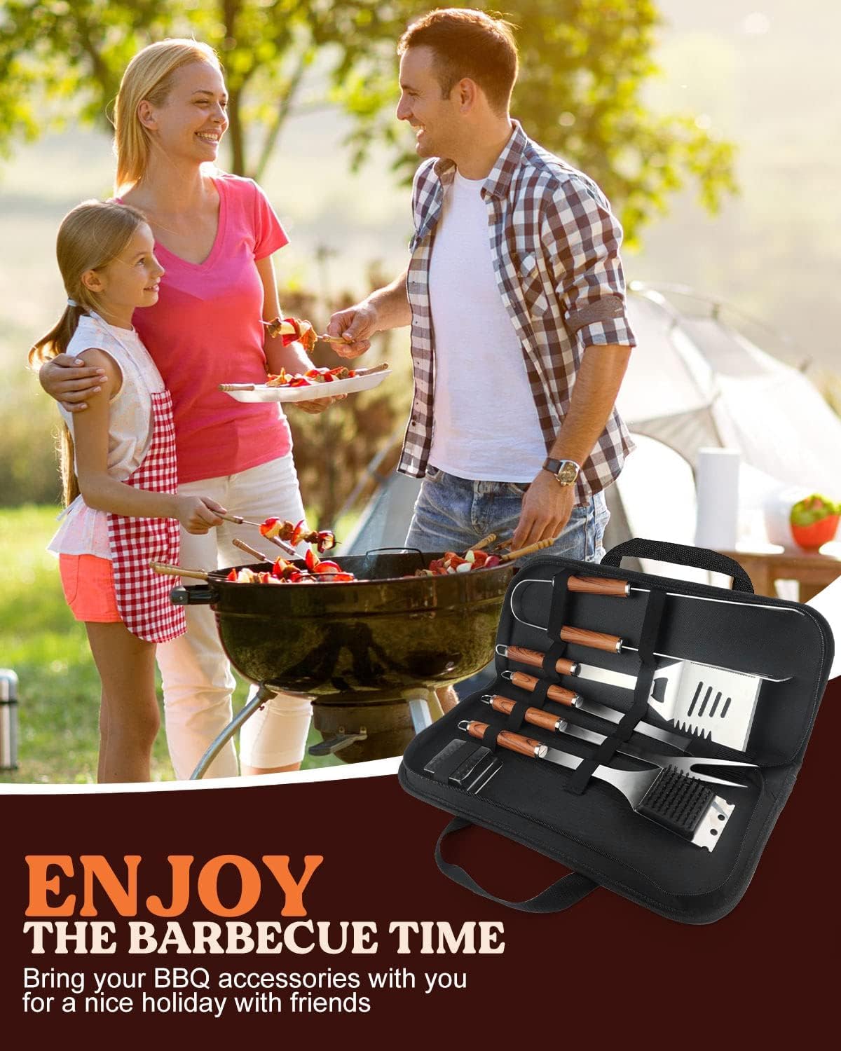 Detalle de KALAHOL 7-in-1 extra thick stainless steel BBQ tools set with storage bag