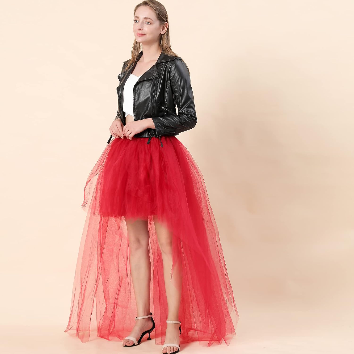 Thumbnail 2 de CAMDOM Damen Steampunk High-Low Tutu Rock asymmetrisch mit Mesh & Schwalbenschwanz-Optik