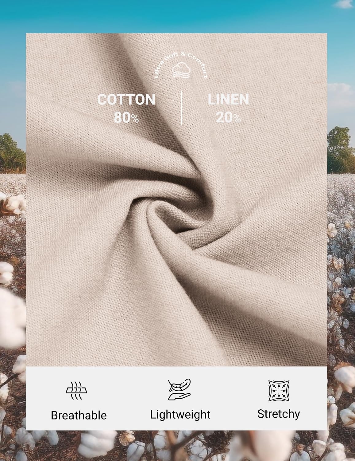Detalle 2 de COOFANDY Cotton-Linen Pants for Men: Lightweight, Breathable Summer Style