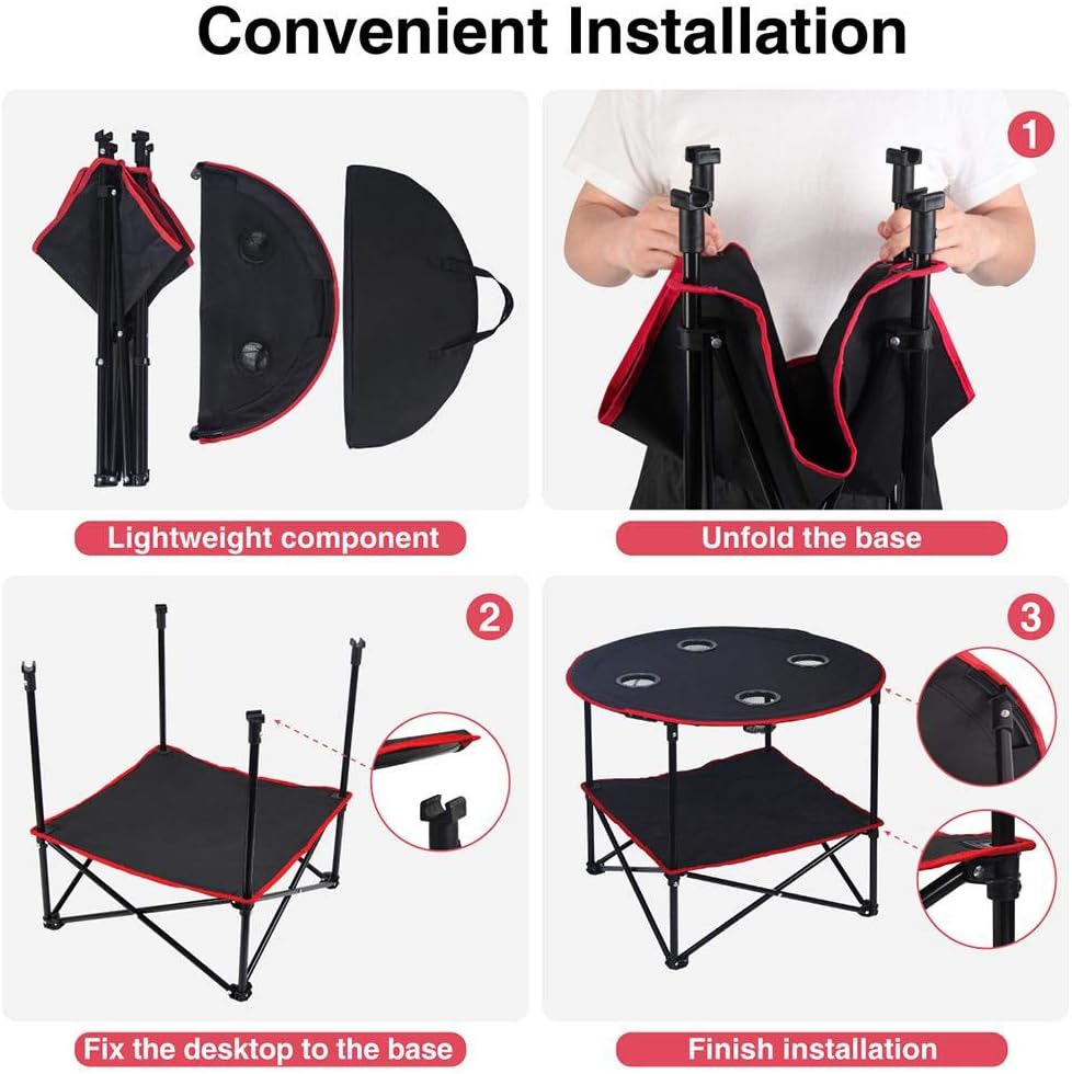 Thumbnail 5 de LEADALLWAY Camping Table Folding Picnic Table with 4 Cup Holders and Carrying Bag