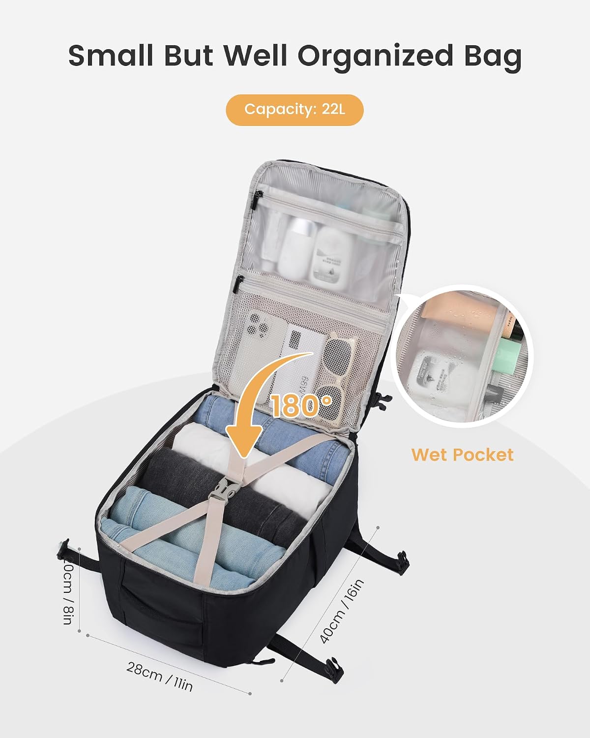 Detalle de LOVEVOOK Ryanair cabin bag 40x30x20cm underseat travel backpack (small)