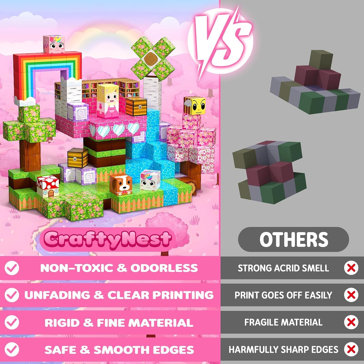 Thumbnail 3 de CraftyNest Magnetic Blocks for Girls — 100 Pieces Magnetic Building Set