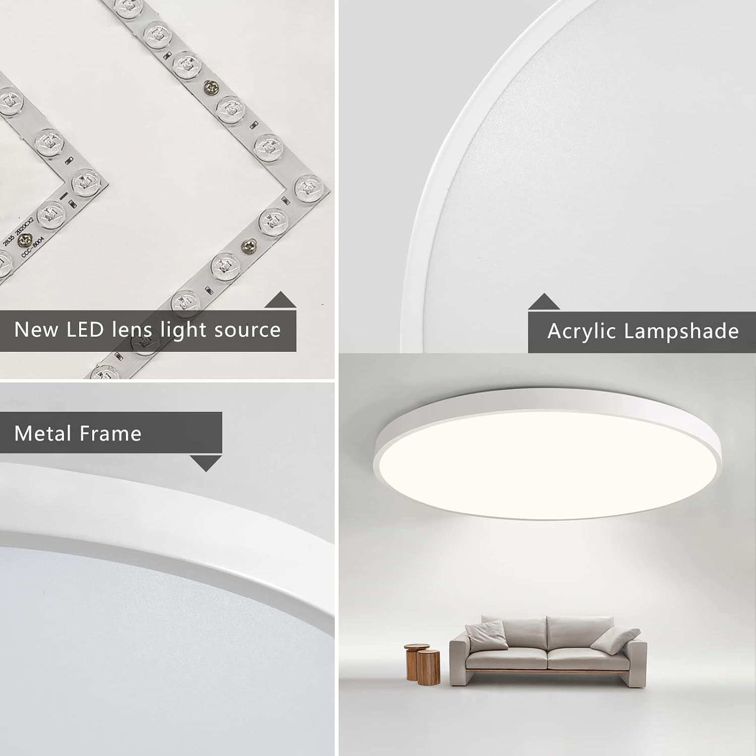 Detalle de JDONG LED Deckenleuchte 36W Flach Rund Weiß Ø40 cm, 3000K, CRI80+, 30.000h