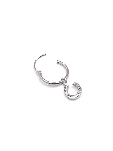 Detalle de SINGULARU Pendiente aro herradura Plata de Ley con circonita 💍