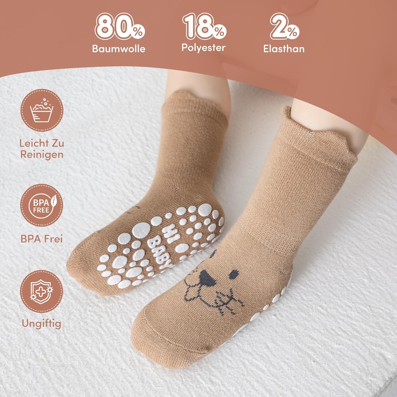 Detalle de SockWaddles Stoppersocken Kinder Baby – 5 Paar Antirutsch-Socken aus Baumwolle mit ABS-Griffen