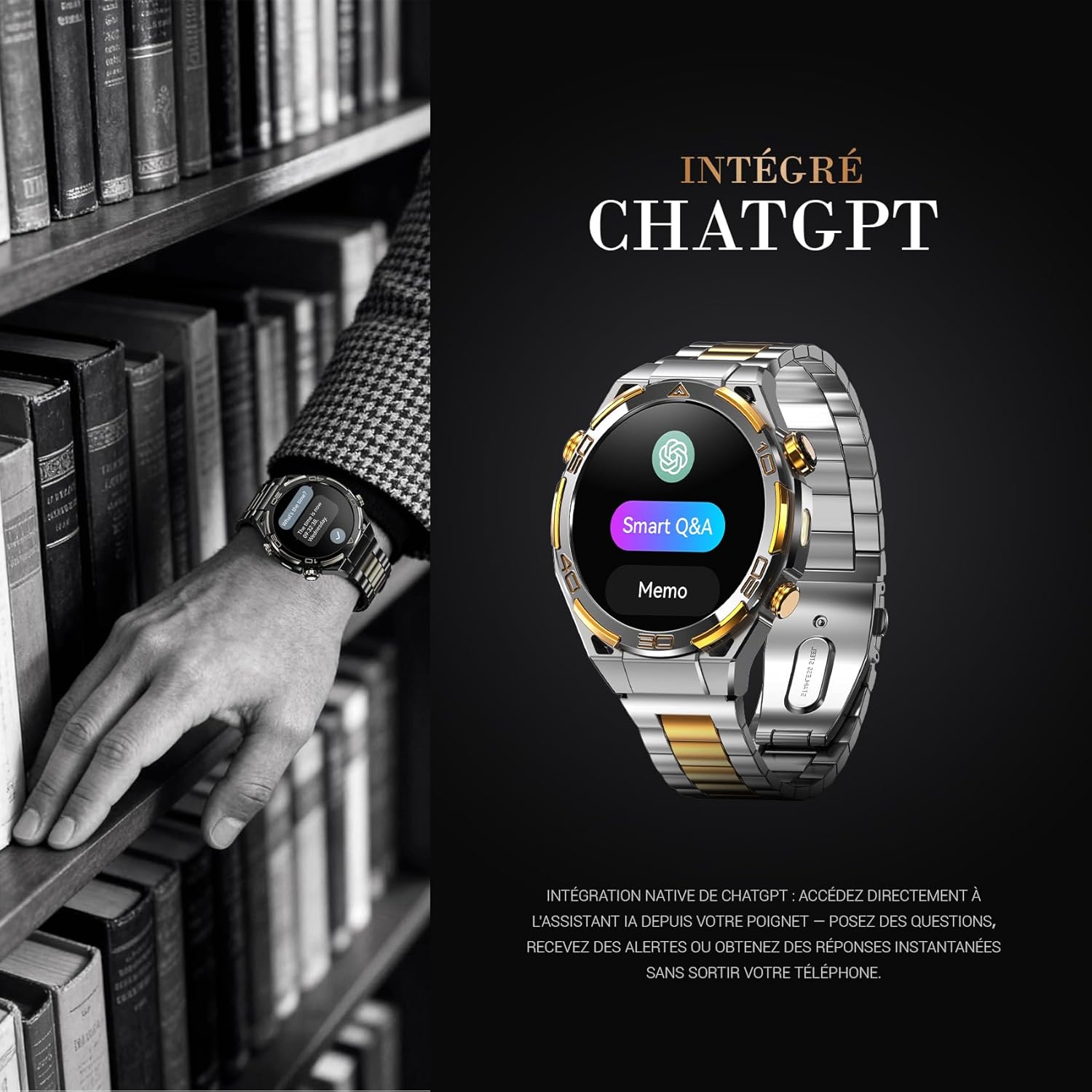 Detalle de Blackview Montre connectée Homme W90Pro 14K Or Luxe avec IA ChatGPT, écran AMOLED 1,43" et GPS intégré