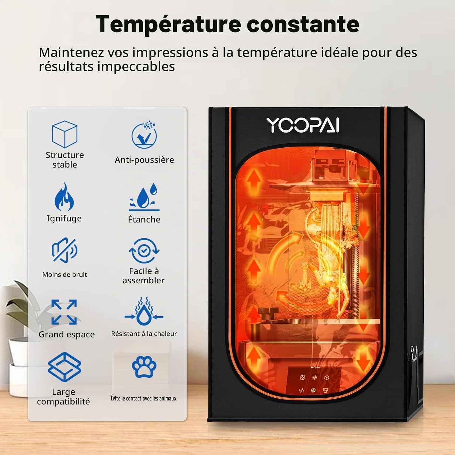 Detalle de YOOPAI Vent Resin Enclosure hars-3D-printerbehuizing, oranje
