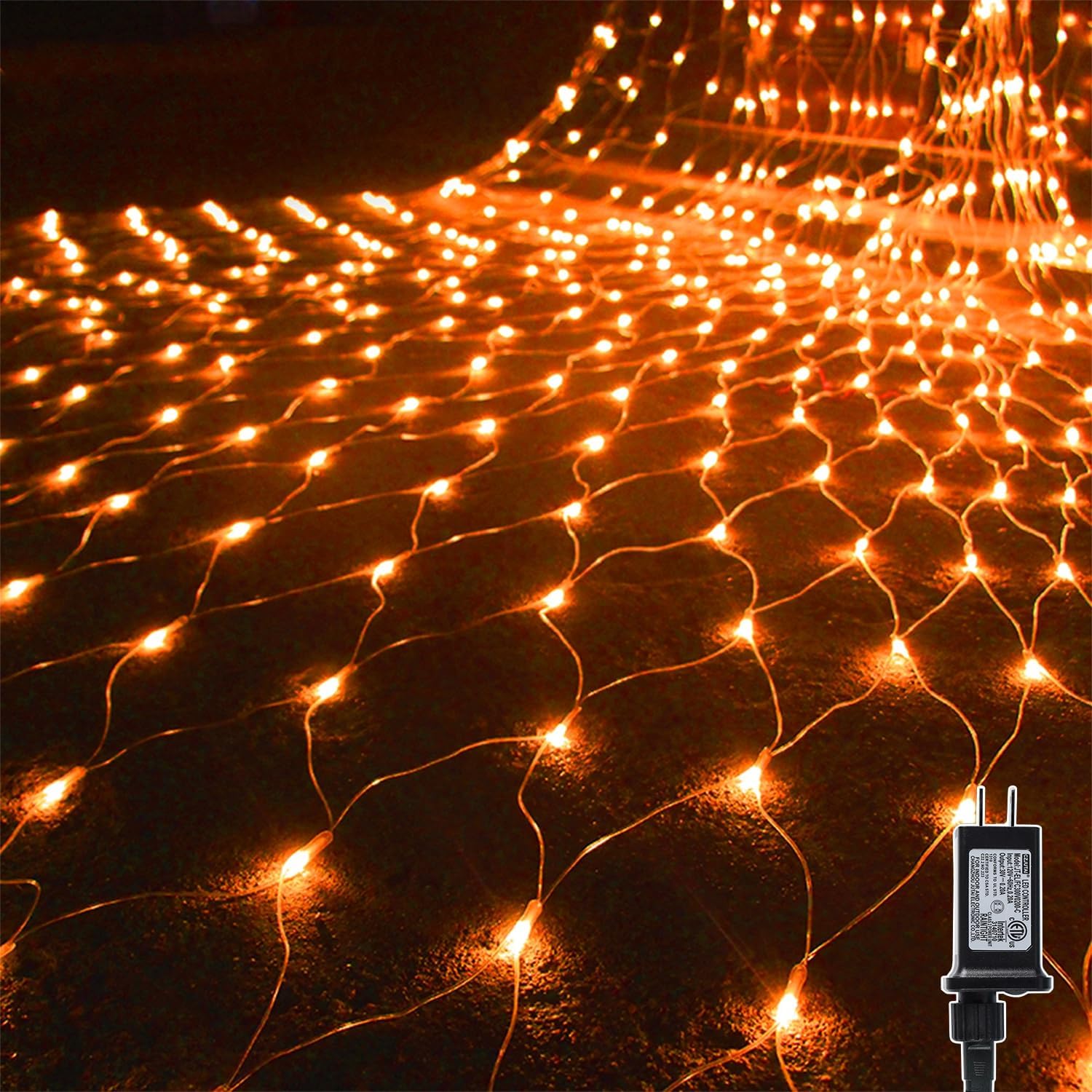 Detalle de WATERGLIDE HB-360WCOI Orange LED Net Lights, 12 ft x 5 ft, 8 Modes