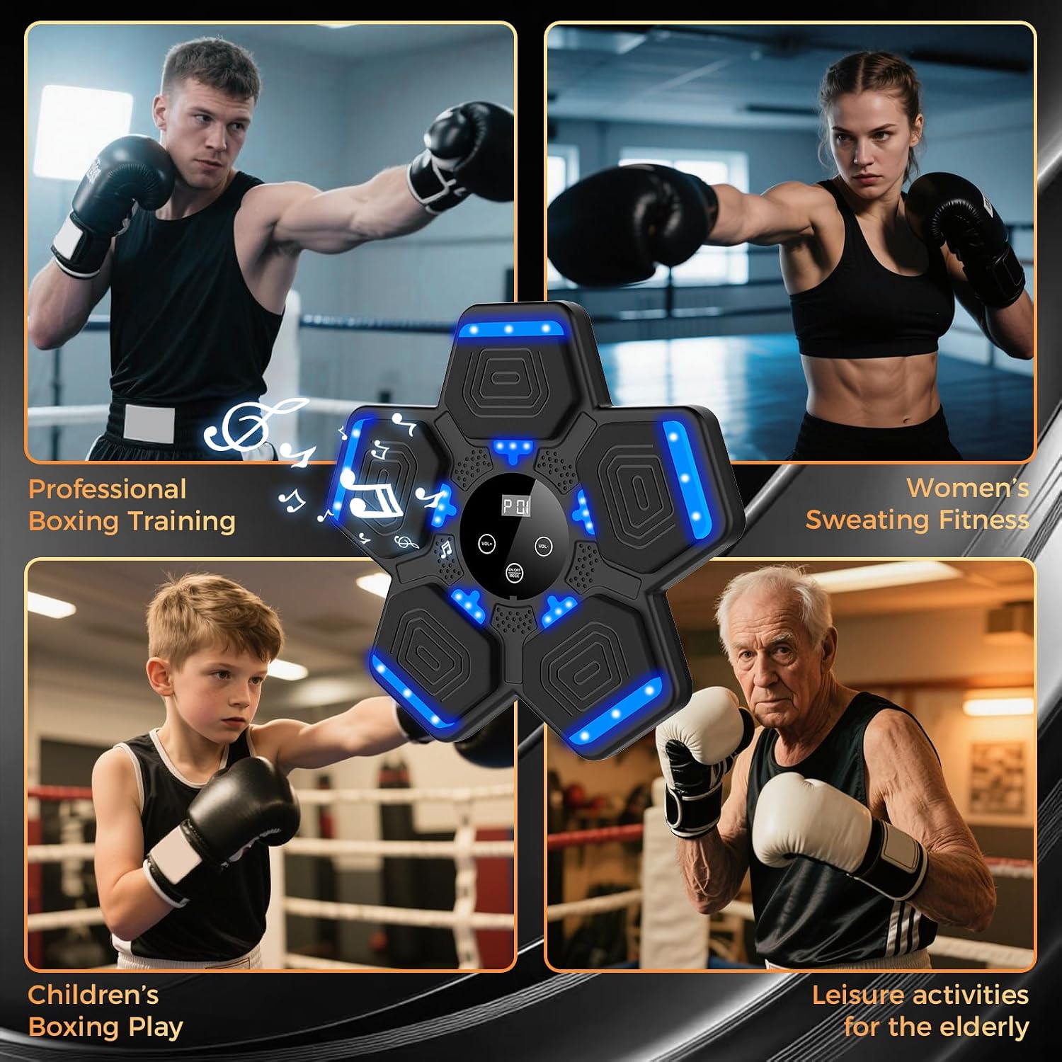 Detalle 1 de LOLBOX Music Boxing Machine – Interactive rhythm trainer with LED target lights and Bluetooth speaker (wall-mount pad)