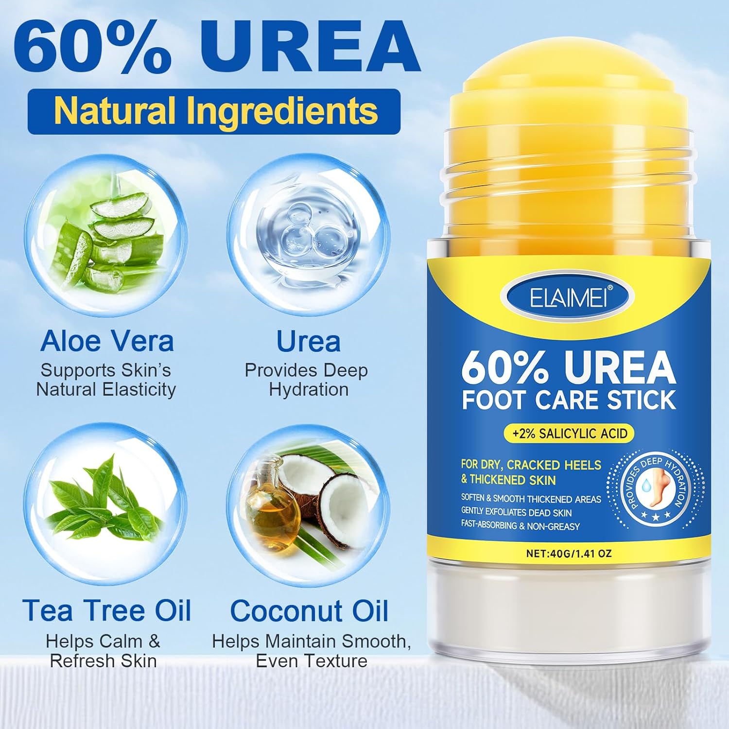 Thumbnail 1 de Urea Cream 60 % für Füße (60 % Harnstoff) Stick mit 2 % Salicylsäure, 40 g – für rissige Fersen