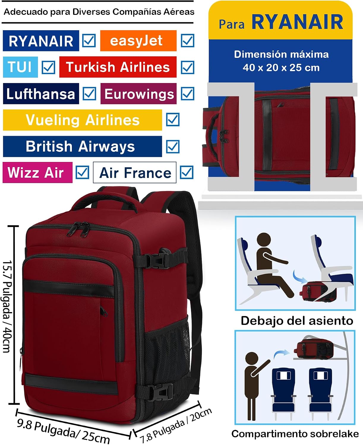 Detalle 2 de KLOSTAIN Mochila Viaje Cabina 20L 40x20x25
