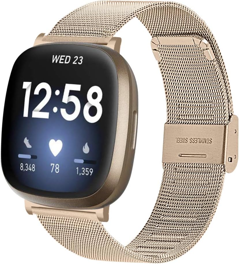 Detalle de INF Edelstahl Uhrenarmband Gold für Fitbit Versa 3 – elegantes Metallarmband, verstellbar