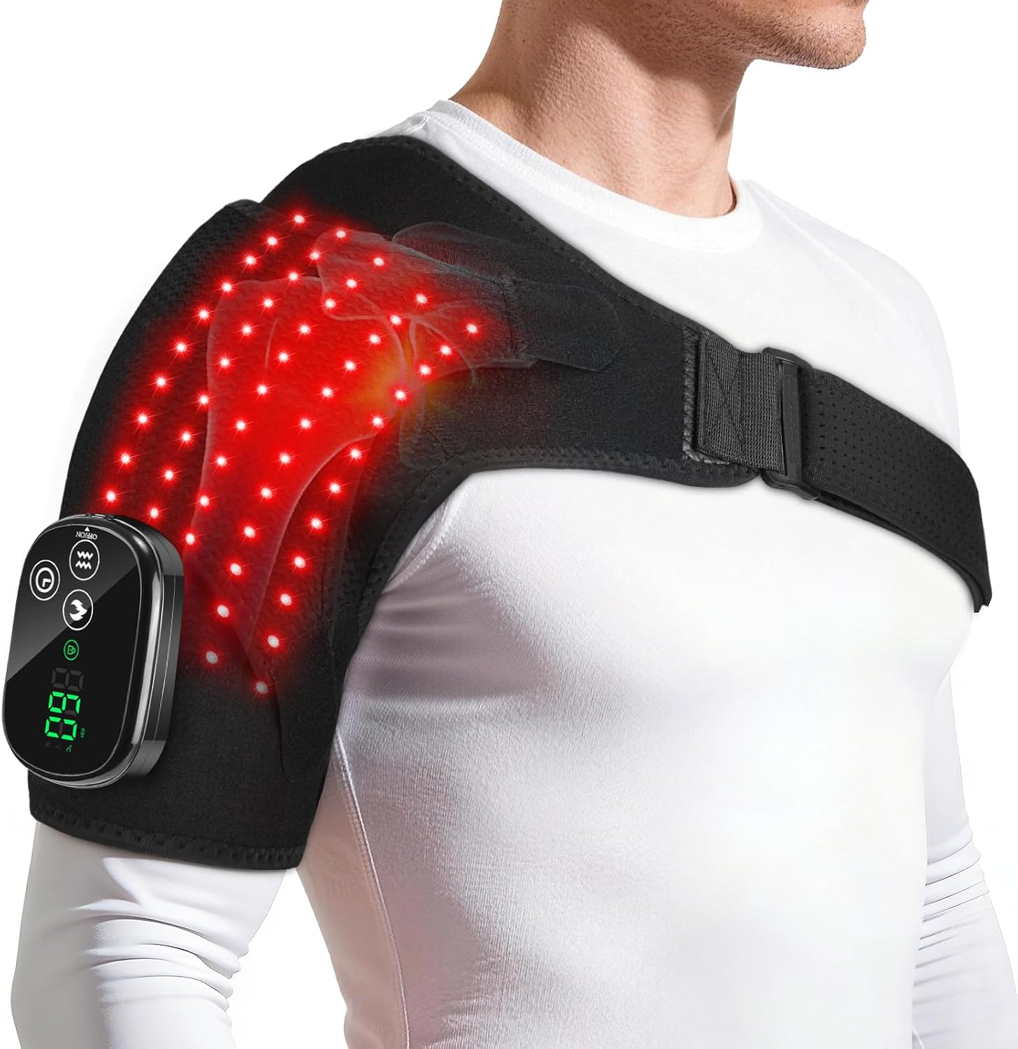 Detalle de DYMROGE axelmassagekudde med värme, vibration och uppladdningsbart 5 000 mAh-batteri