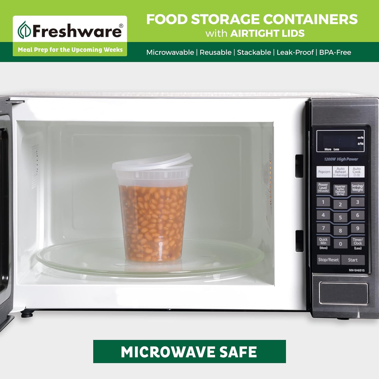 Thumbnail 4 de Freshware 24-Count 32 oz Plastic Deli Containers with Lids - Leakproof, BPA Free, Stackable, Microwave/Dishwasher/Freezer Safe