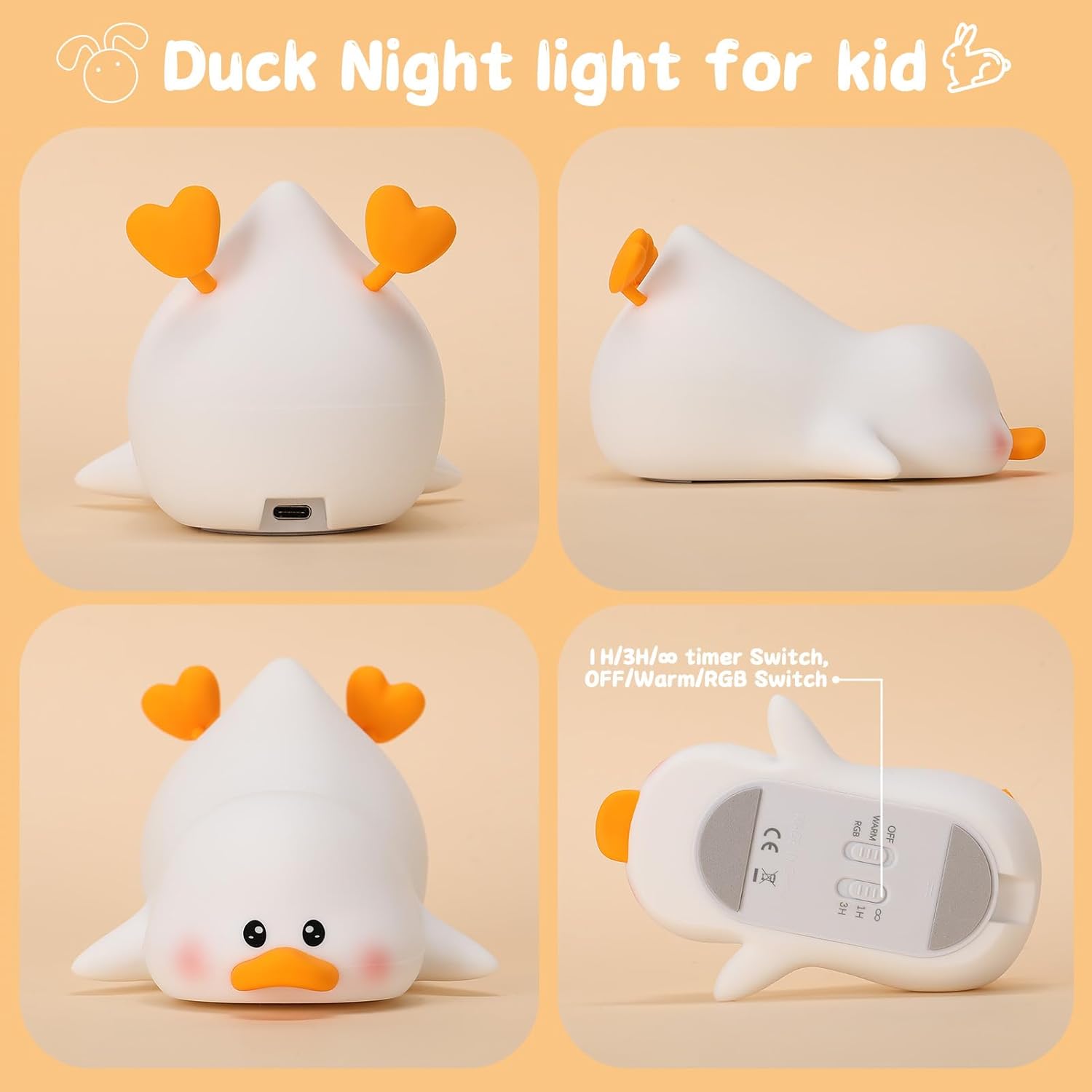 Thumbnail 5 de LOVERUIS Nachtlicht für Kinder – Ente aus Silikon, warmes Licht & Farbwechsel, USB-reaufladbar