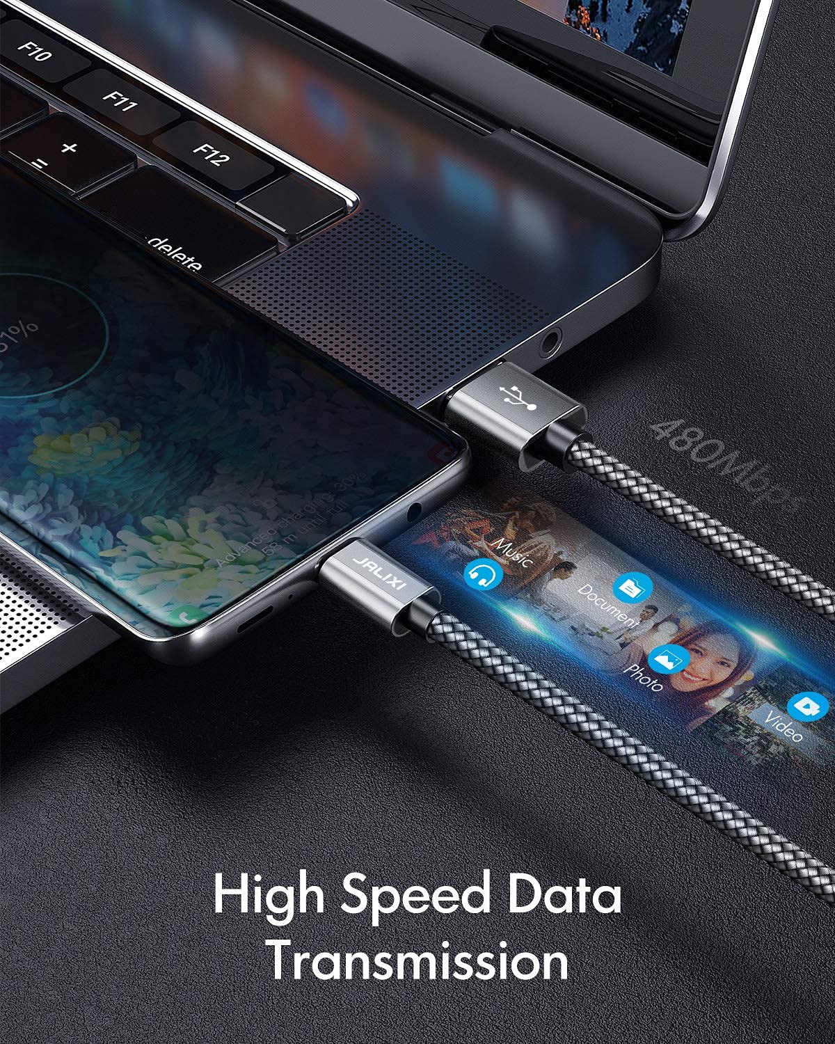 Thumbnail 2 de JALIXI USB-C Charger Cable 1m (2-Pack) – Fast 3A USB to USB-C, Nylon Braided, 480 Mbps USB 2.0 for Samsung Galaxy Z Fold/Flip