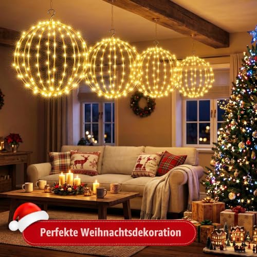 Detalle de iBaycon Weihnachtsbeleuchtung als Kugel, 2 Stück, 30 cm, warmweiß mit 8 Modi