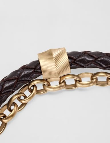 Detalle de Fossil All Stacked Up JF04555710, bracelet homme en cuir brun et finition brillante