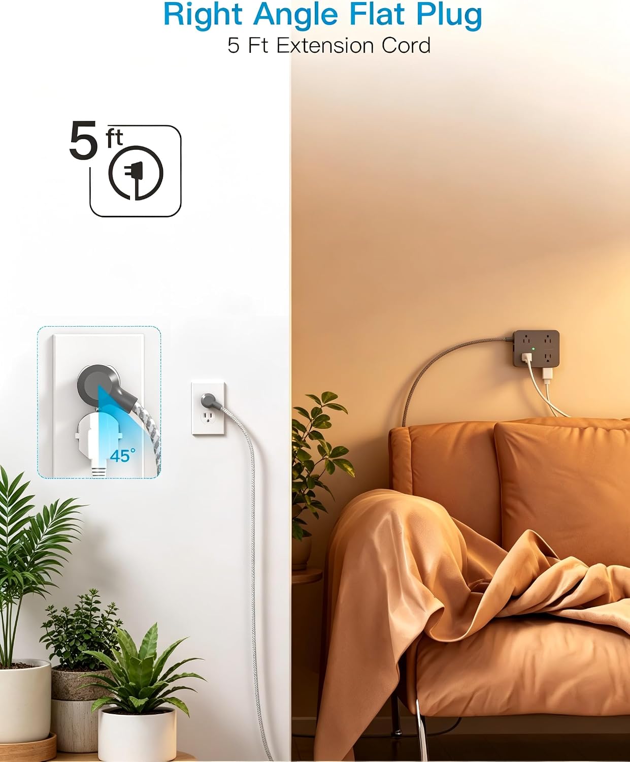 Thumbnail 6 de HANYCONY HN8U5WC2 Power Strip with 8 Outlets, 4 USB Ports and Flat Plug