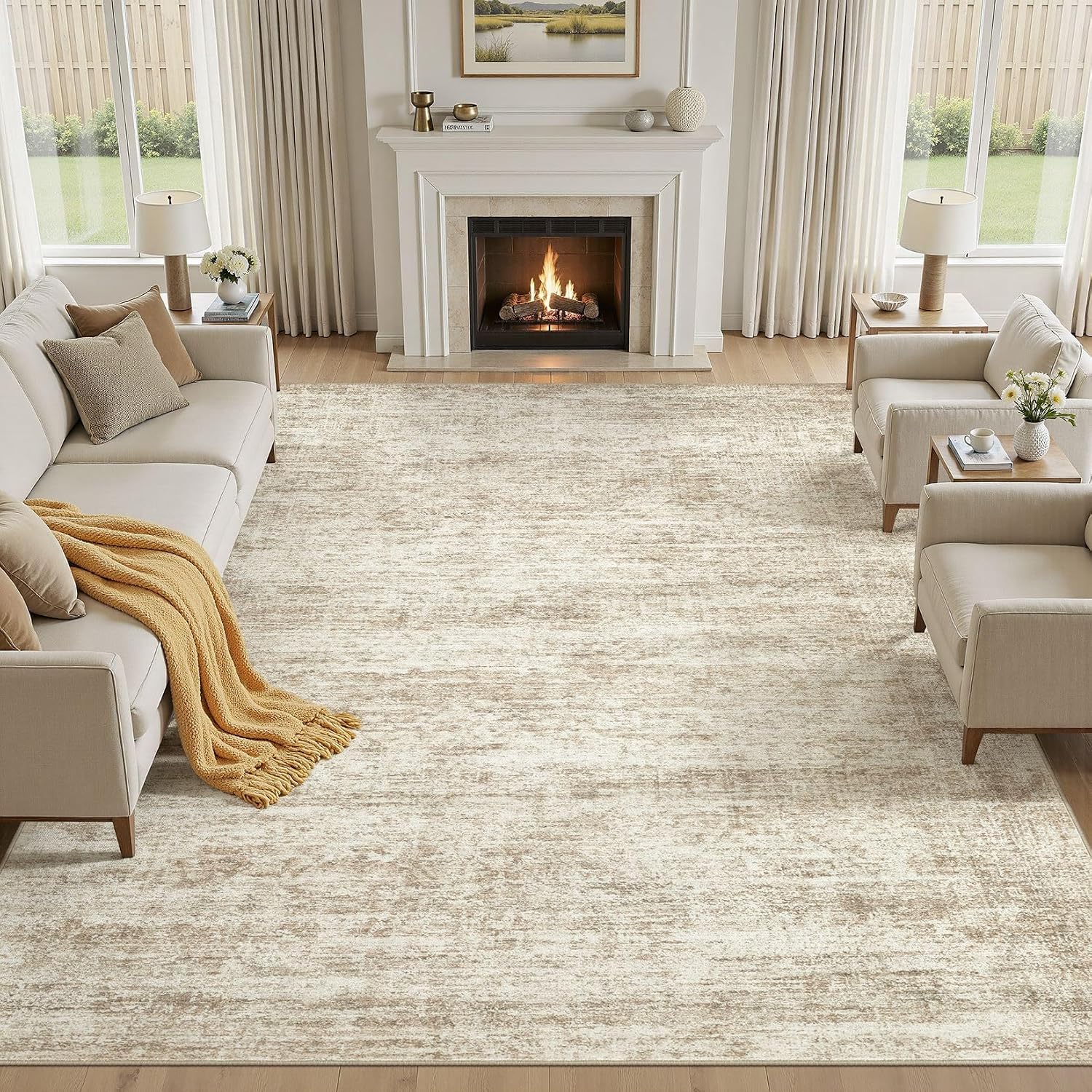 Detalle de cotiled 9' x 12' Area Rug, Washable Abstract Design, Low Pile, Non-Slip