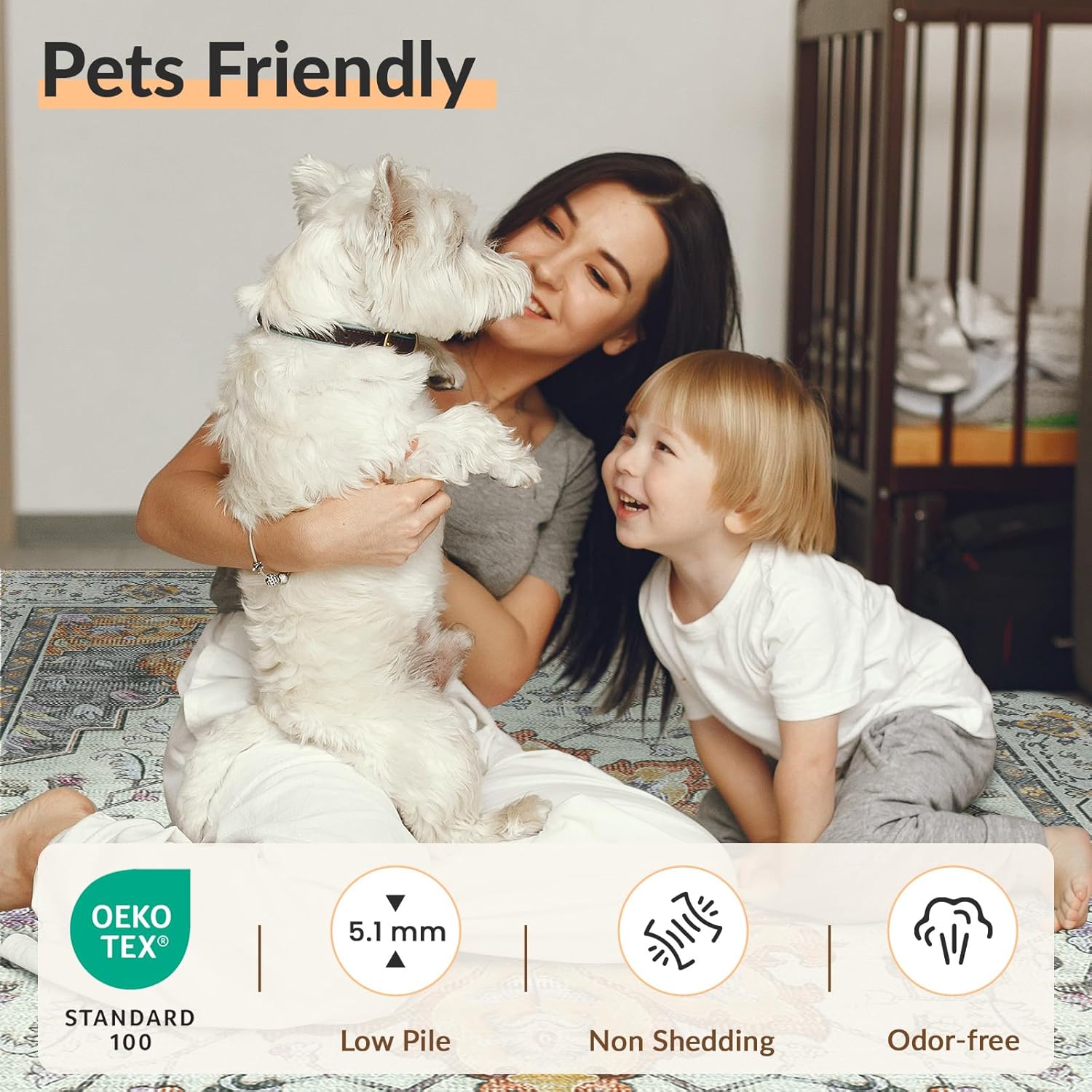 Thumbnail 4 de INOVADAY Machine Washable Vintage Low Pile Area Rug, 180x270 cm (Yellow/Grey/Orange/Purple)